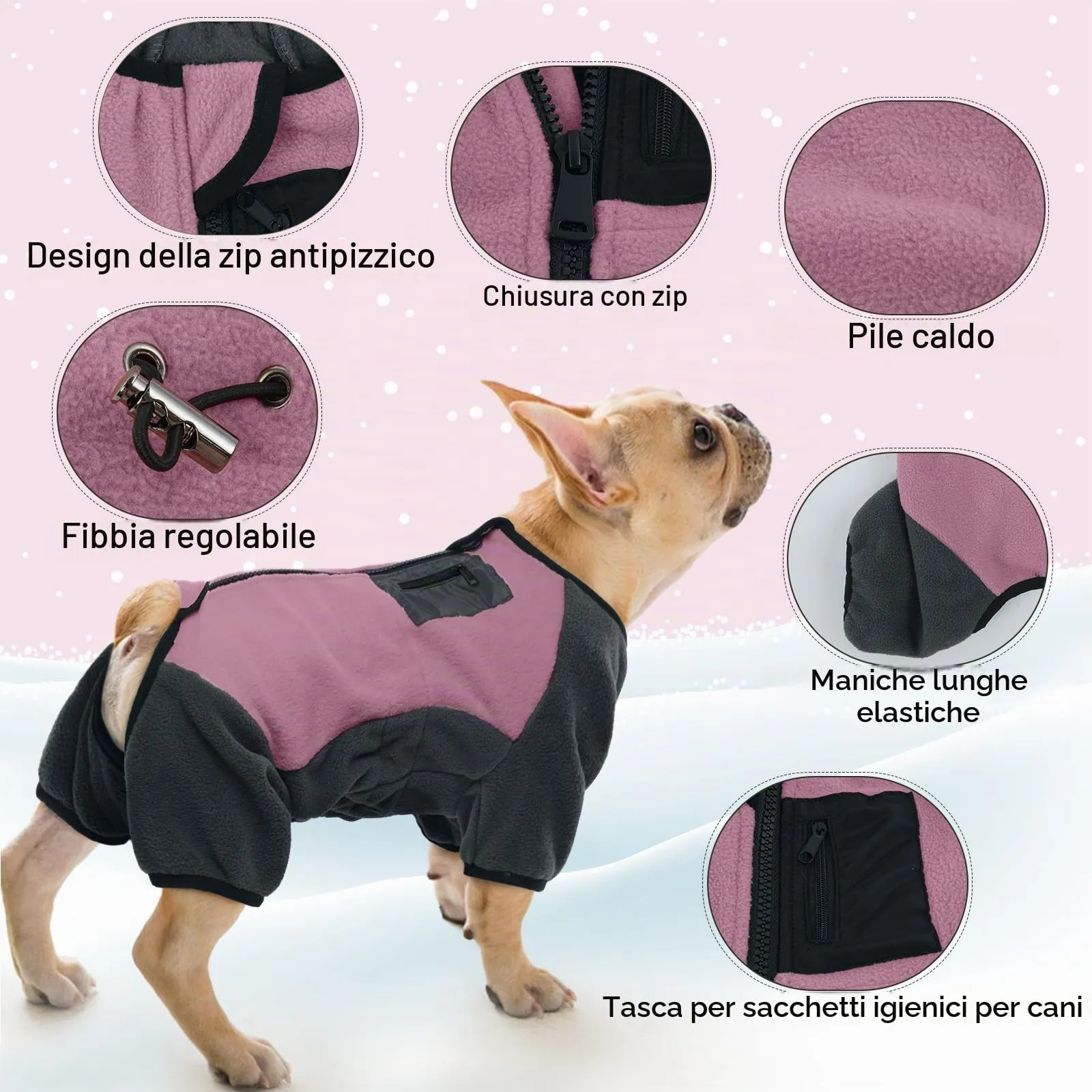 Cappotto Cane Taglia Media, Giubbotto Cane Pullover Cani Taglia Media Giacca Invernale Per Cani Felpe Per Cani(Rosa, M) - immagine 4