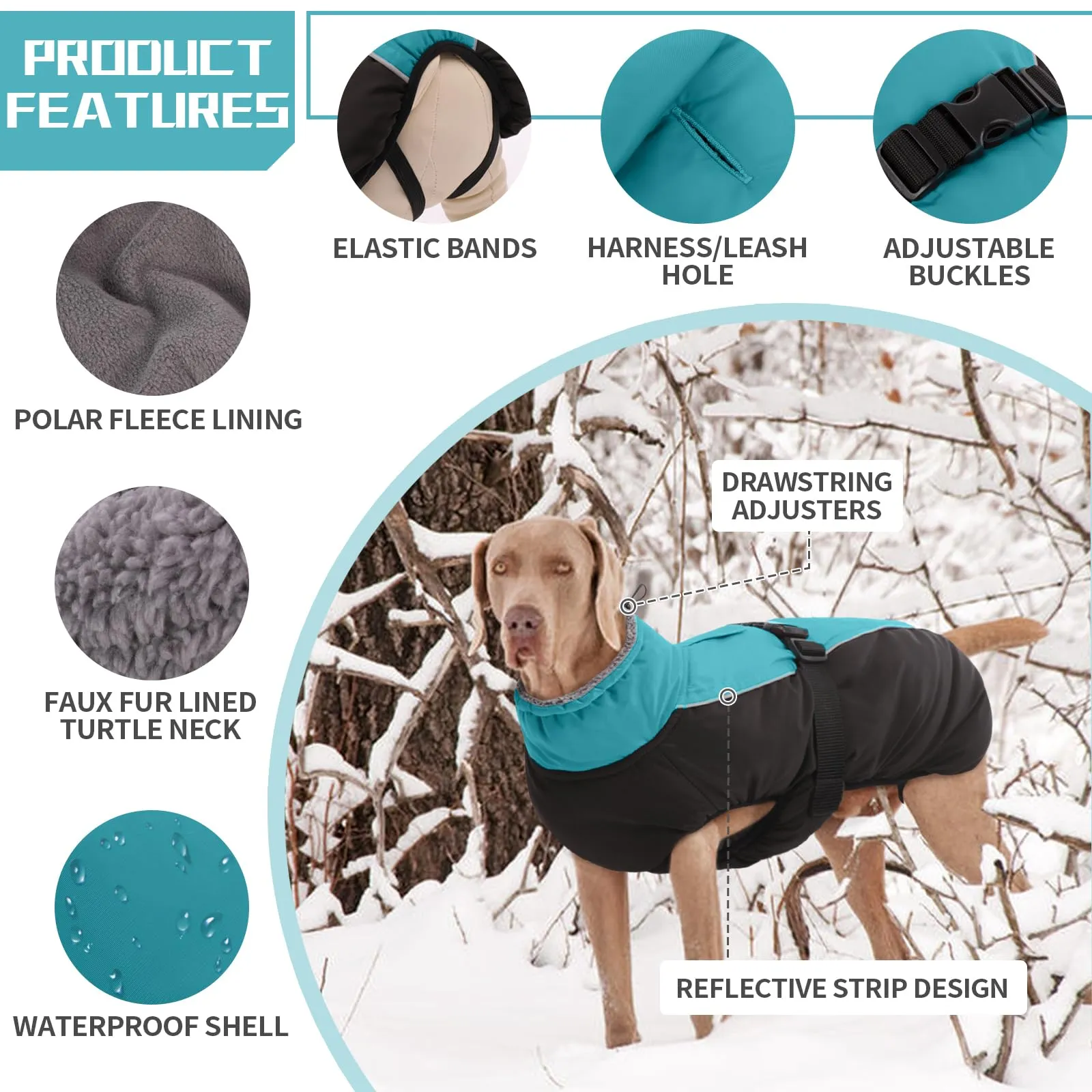 Hjyokuso Cappotto per cani impermeabile Giacca invernale calda, Giacca per cani antivento Abbigliamento per cani Completo per cani di taglia piccola di taglia media Con Striscia Riflettente - immagine 3