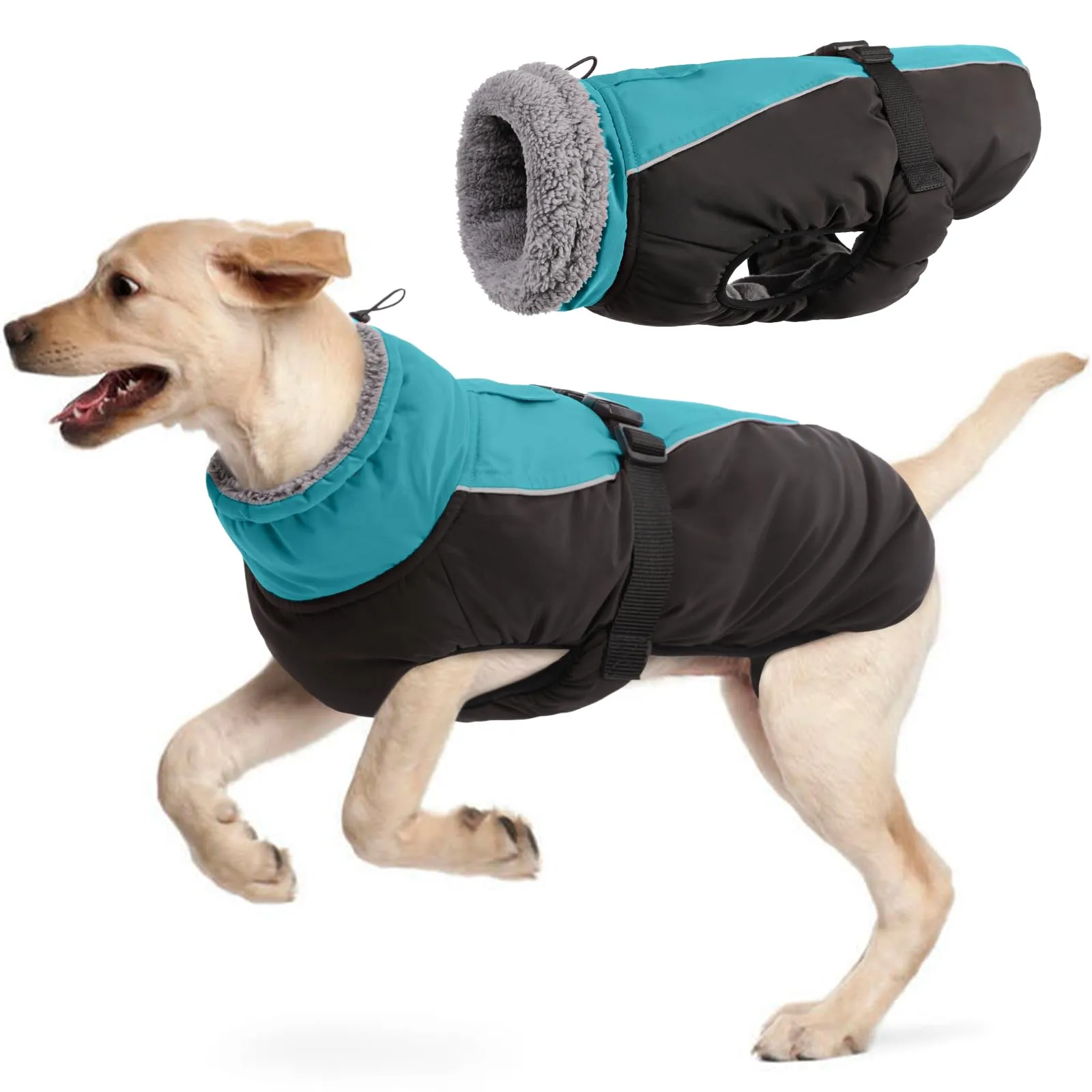 Hjyokuso Cappotto per cani impermeabile Giacca invernale calda, Giacca per cani antivento Abbigliamento per cani Completo per cani di taglia piccola di taglia media Con Striscia Riflettente - immagine 1