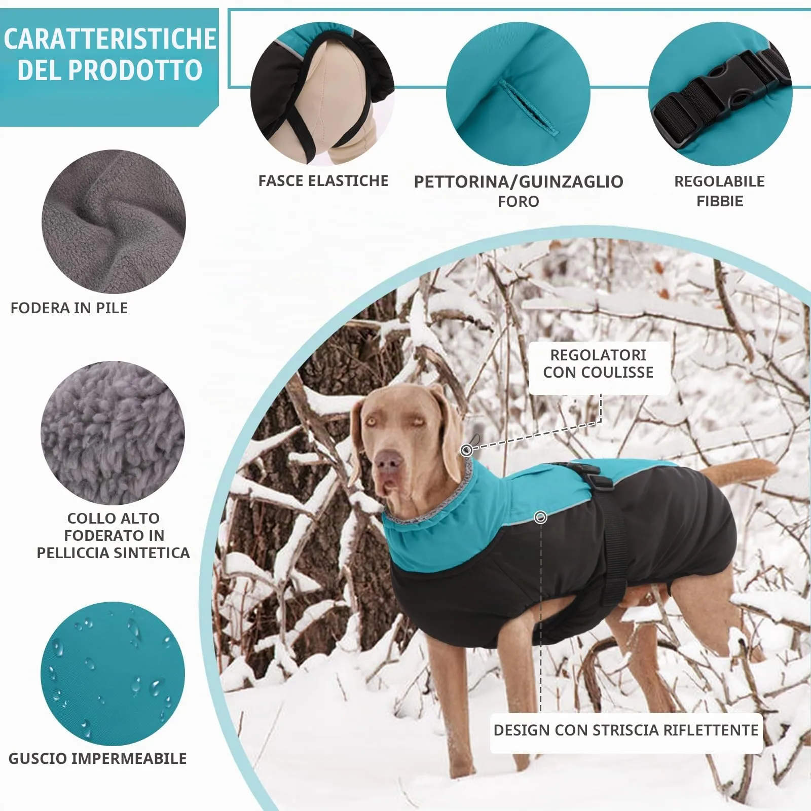 Hjyokuso Cappotto per cani impermeabile Giacca invernale calda, Giacca per cani antivento Abbigliamento per cani Completo per cani di taglia piccola di taglia media Con Striscia Riflettente - immagine 3
