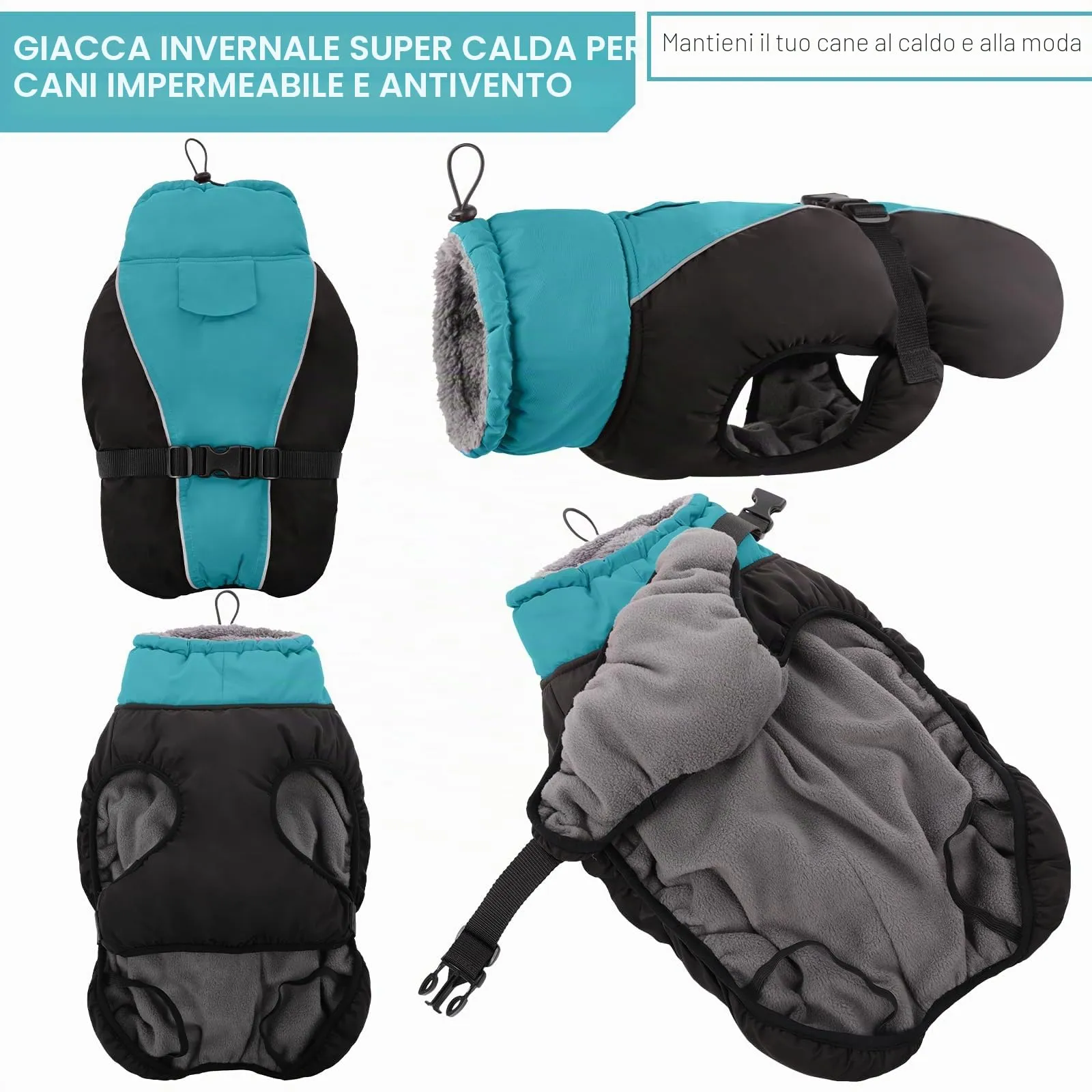 Hjyokuso Cappotto per cani impermeabile Giacca invernale calda, Giacca per cani antivento Abbigliamento per cani Completo per cani di taglia piccola di taglia media Con Striscia Riflettente - immagine 4