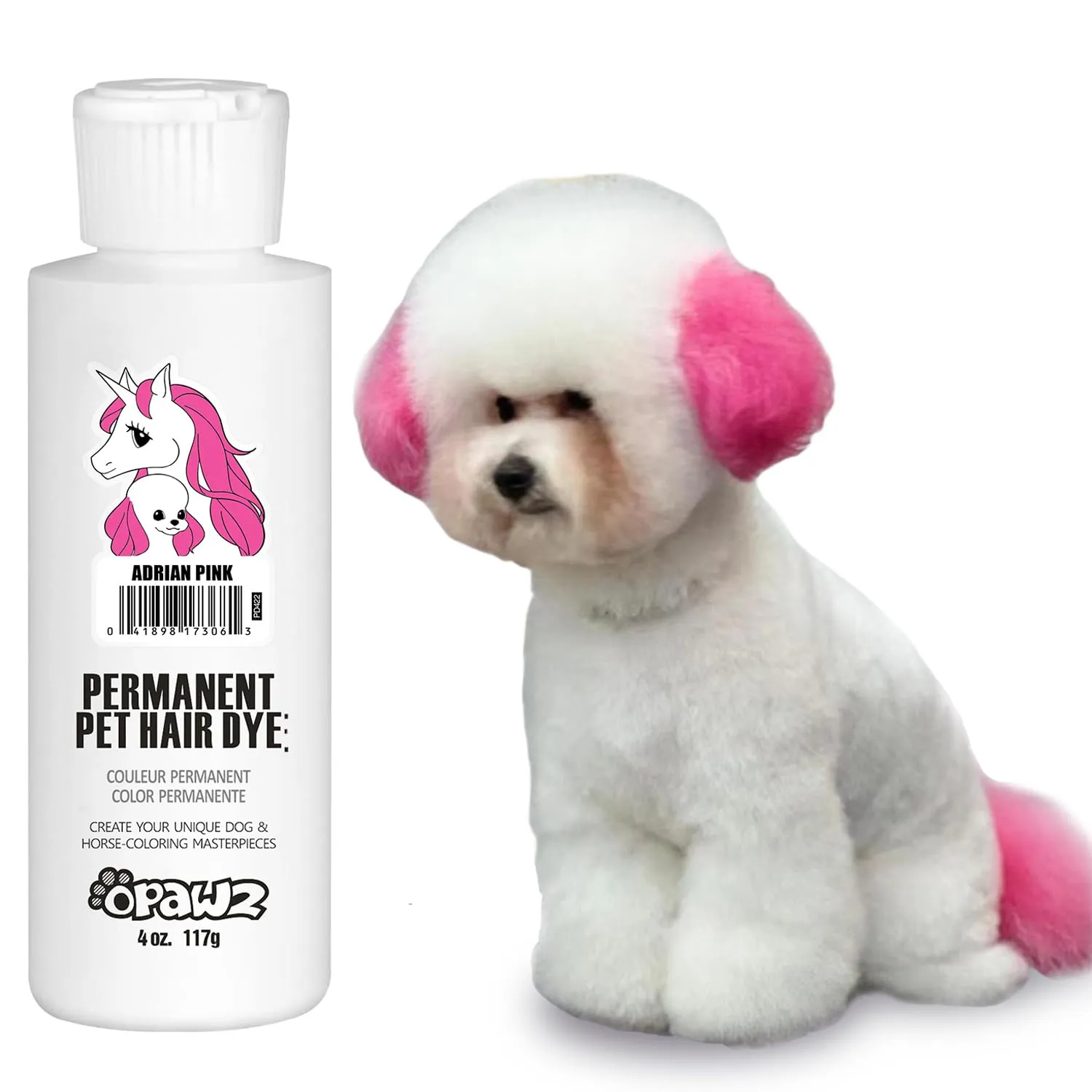 Opawz Permanente Tintura per Cani, Saloni Utilizzata Sicuro per Un Decennio Colorante per Cani, Tintura per Animali Dura Oltre 20 Lavaggi per Cani e Cavalli (Adrian Rosa) - immagine 1