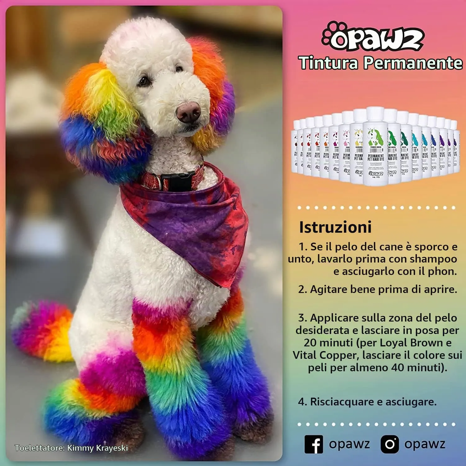 Opawz Permanente Tintura per Cani, Saloni Utilizzata Sicuro per Un Decennio Colorante per Cani, Tintura per Animali Dura Oltre 20 Lavaggi per Cani e Cavalli (Adrian Rosa) - immagine 3
