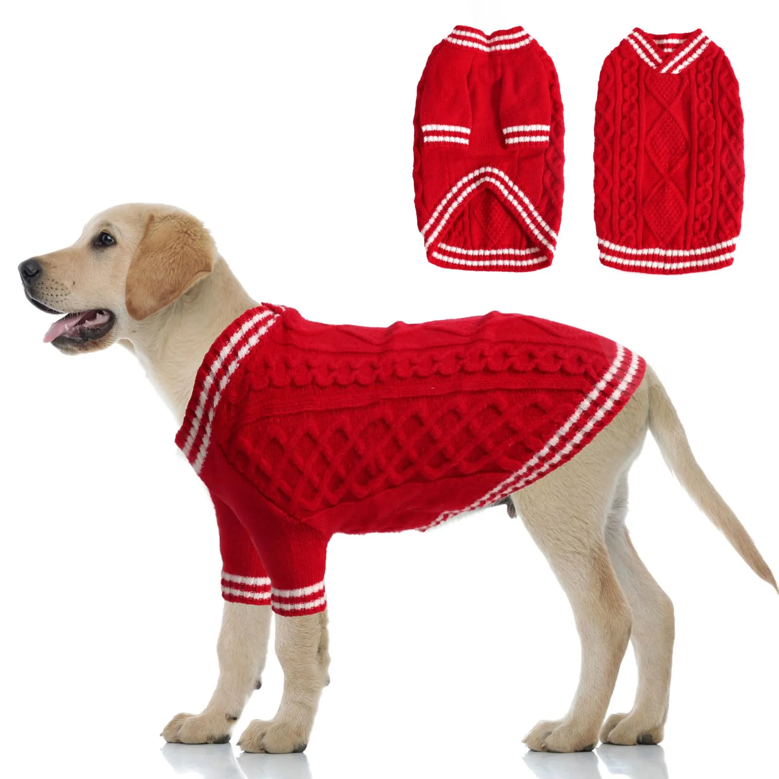 LiebeDD Maglioncino per Cane di Taglia Grande, Maglione Natalizio, Pullover Lavorato a Maglia per Animali Domestici, Vestiti Invernali Caldi e Morbidi, Rosso, 2XL - immagine 1