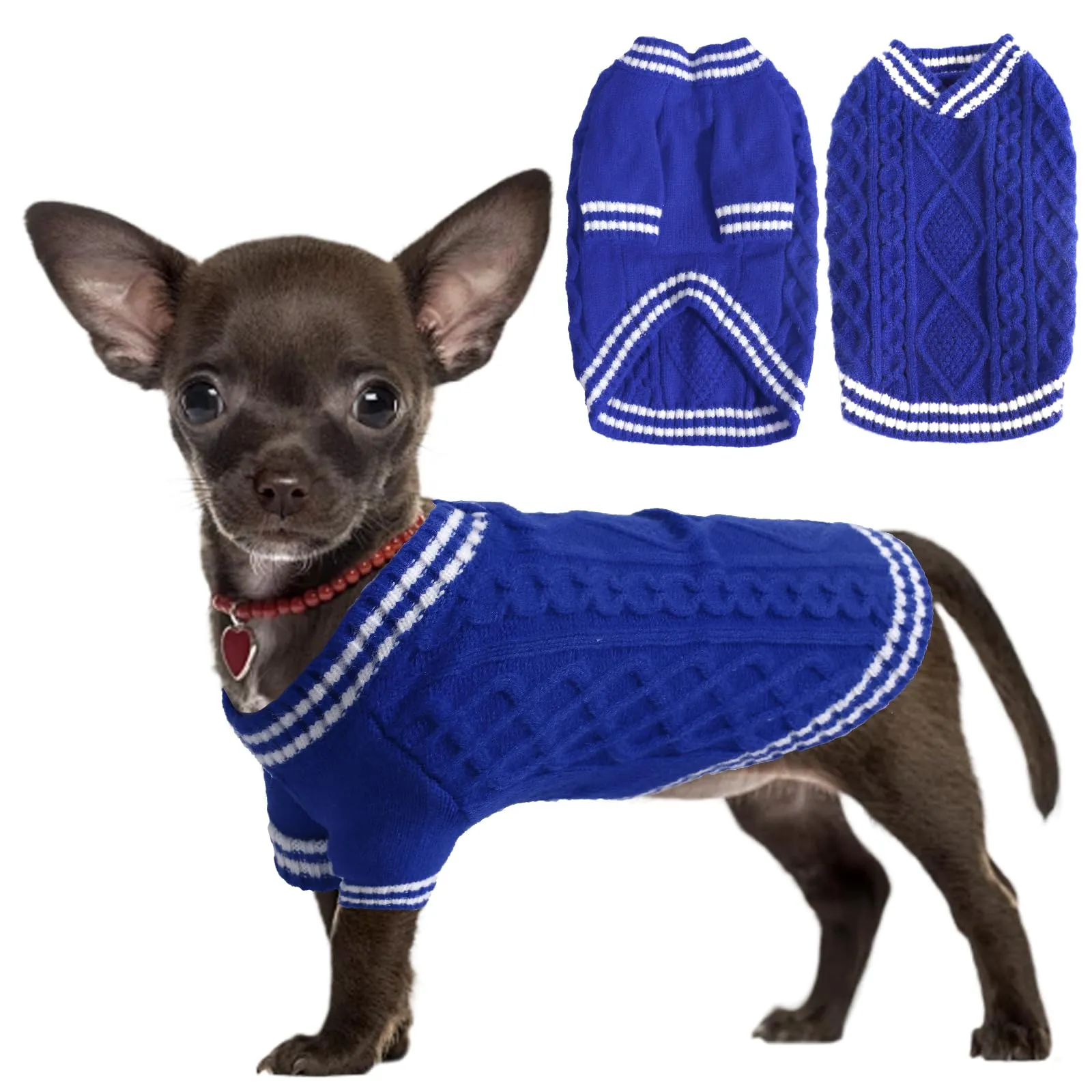 LiebeDD Maglioncino per Cane di Taglia Piccola Media Grande, Maglione per Gatto, Pullover Lavorato a Maglia per Animali Domestici, Vestiti Caldi e Morbidi Invernali, Blu, XS - immagine 1