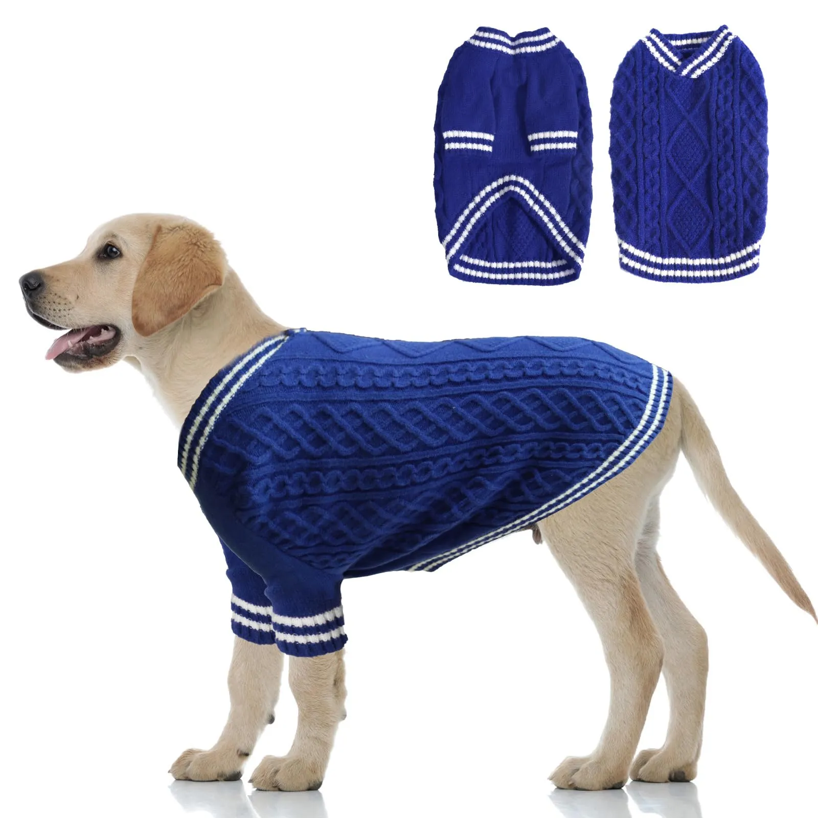 LiebeDD Maglioncino per Cane di Taglia Piccola Media Grande, Maglione Gatto, Pullover Lavorato a Maglia per Animali Domestici, Caldo e Morbido Vestito Invernale, Blu, 2XL - immagine 1