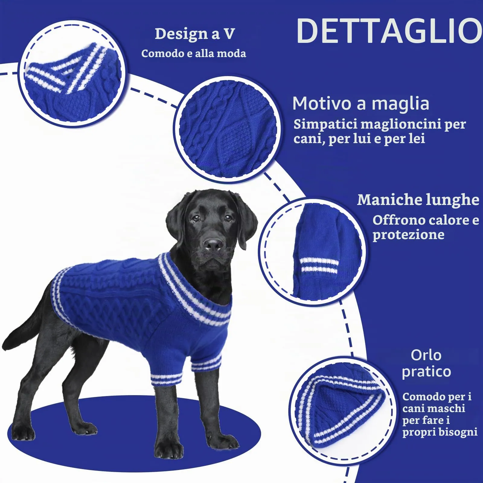 LiebeDD Maglioncino per Cane di Taglia Piccola Media Grande, Maglione Gatto, Pullover Lavorato a Maglia per Animali Domestici, Caldo e Morbido Vestito Invernale, Blu, 2XL - immagine 3