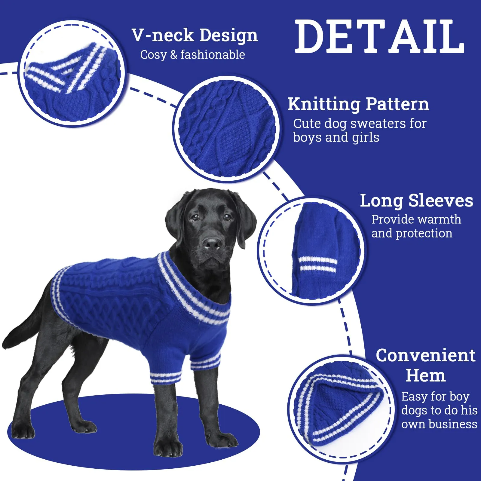 LiebeDD Maglioncino Cane di Taglia Piccola Media Grande, Maglione Cane Gatto, Animali Domestici Pullover Lavorato Maglia Cane, Caldo e Morbido Vestiti per Cani Invernali, Blu, 3XL - immagine 3