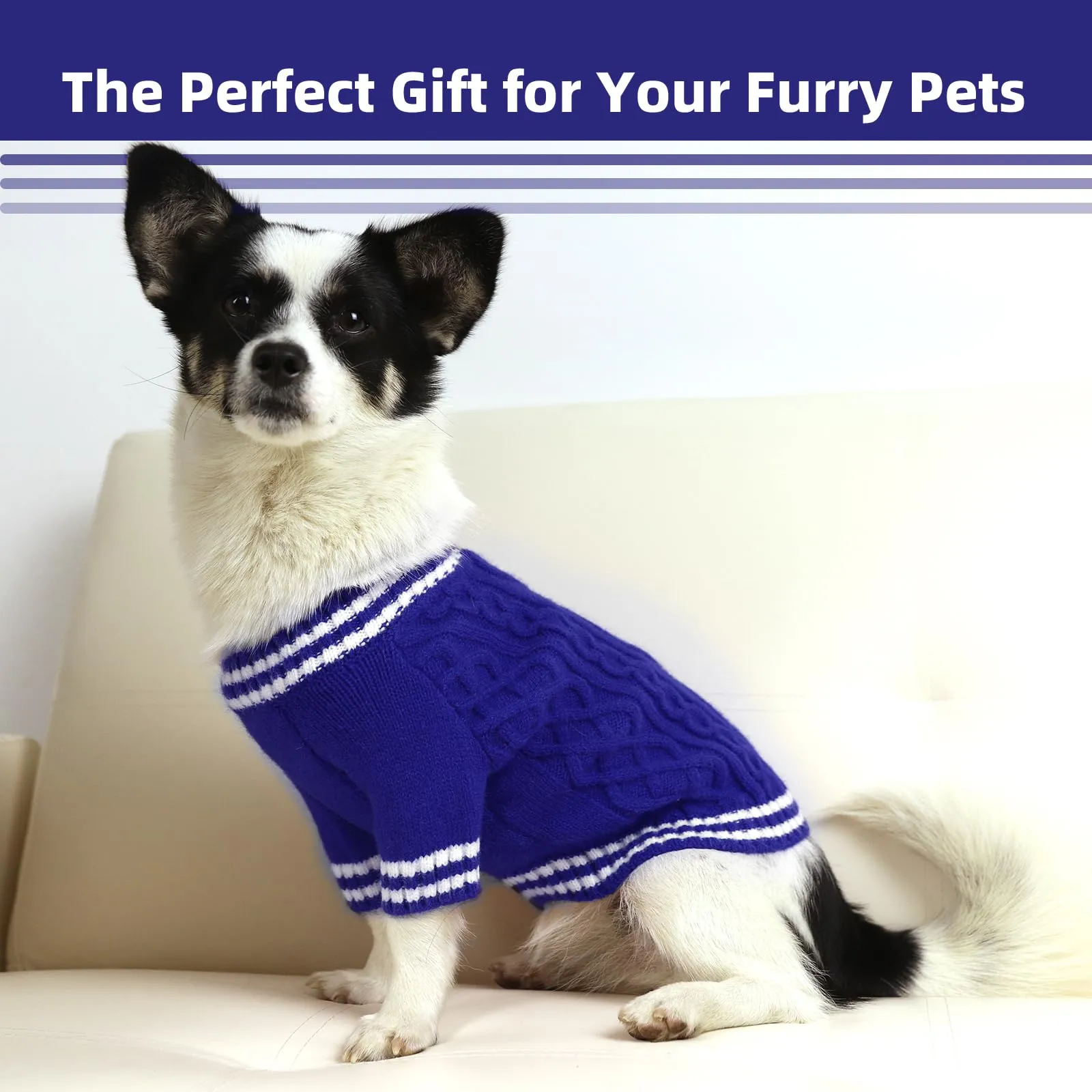 LiebeDD Maglioncino Cane di Taglia Piccola Media Grande, Maglione Cane Gatto, Animali Domestici Pullover Lavorato Maglia Cane, Caldo e Morbido Vestiti per Cani Invernali, Blu, 3XL - immagine 6
