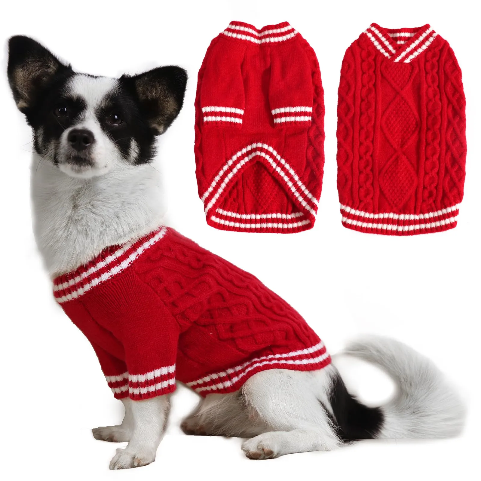 LiebeDD Maglione Natale per Cane e Gatto di Taglia Piccola, Pullover Lavorato a Maglia per Animali Domestici, Caldo e Morbido Vestito Invernale, Rosso, S - immagine 1