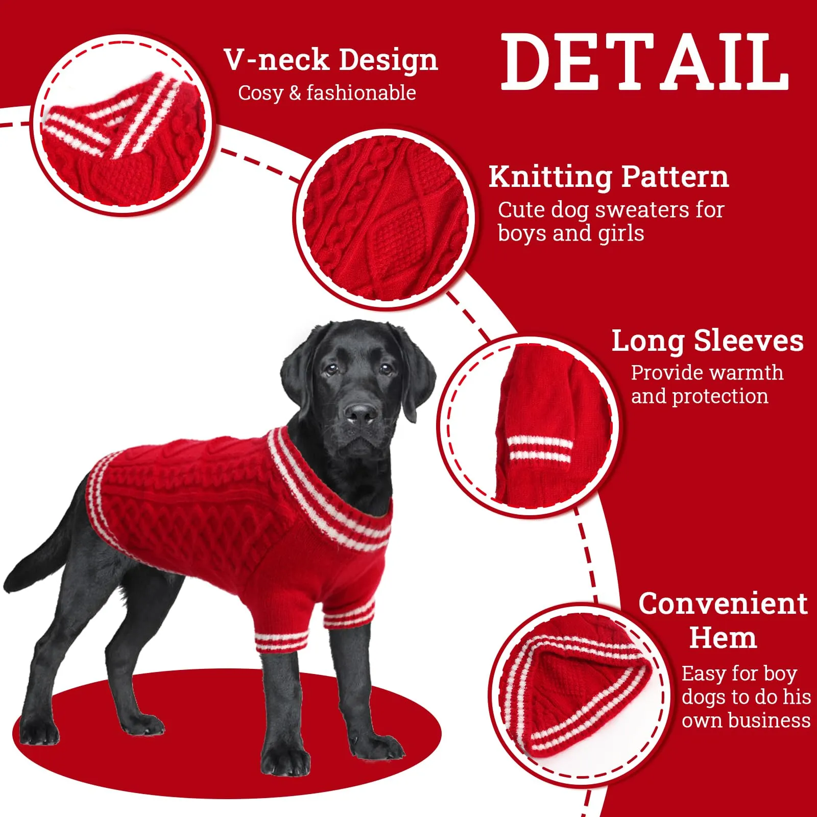 LiebeDD Maglioncino per Cane di Taglia Grande, Maglione Natalizio, Pullover Lavorato a Maglia per Animali Domestici, Vestiti Invernali Caldi e Morbidi, Rosso, XL - immagine 3