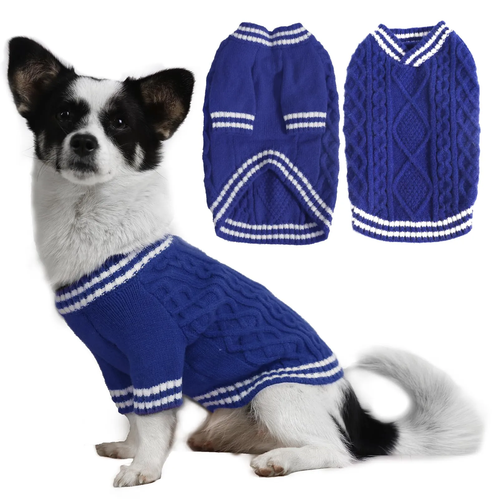 LiebeDD Maglioncino per Cane di Taglia Piccola Media Grande, Maglione per Gatto, Pullover Lavorato a Maglia per Animali Domestici, Vestiti Caldi e Morbidi Invernali, Blu, S - immagine 1