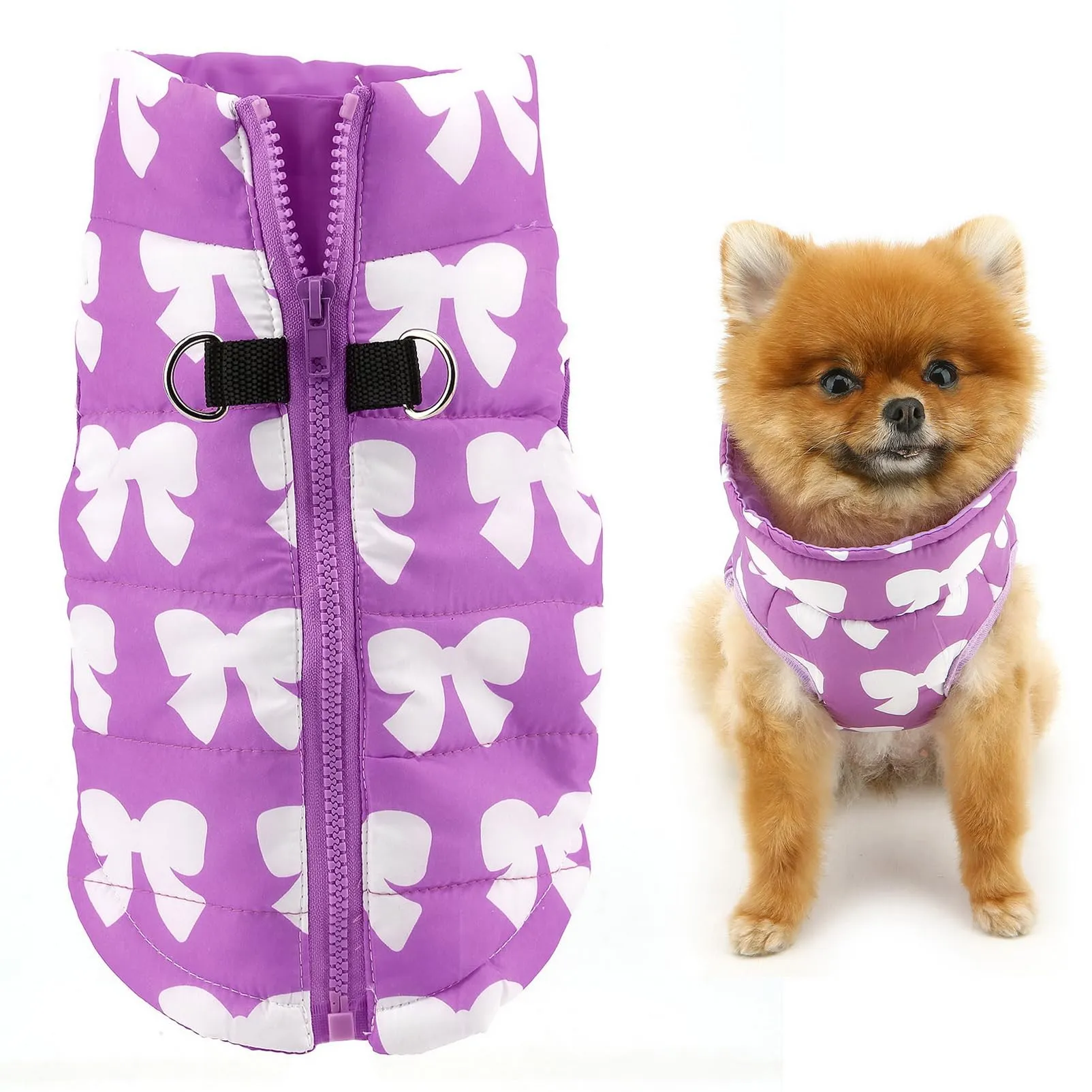 SMALLLEE_LUCKY_STORE Giubbotto invernale resistente all'acqua per animali domestici con anello a D per cani di piccola taglia, gatti, zip-up, imbottito, cappotto per cuccioli Chihuahua Yorkie gattini - immagine 1