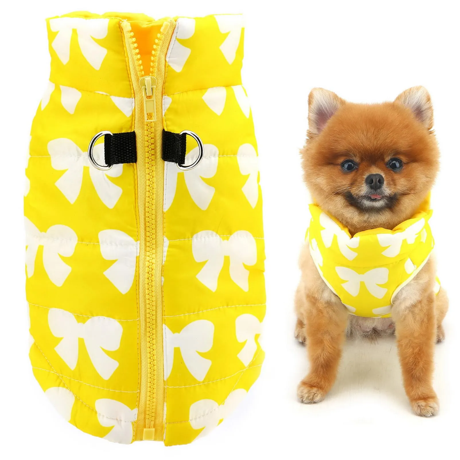 SMALLLEE_LUCKY_STORE Giacca invernale impermeabile per animali domestici, con anello a D, per cani di piccola taglia e gatto, con cerniera, imbottito, per cuccioli di chihuahua, Yorkie, gattino - immagine 1