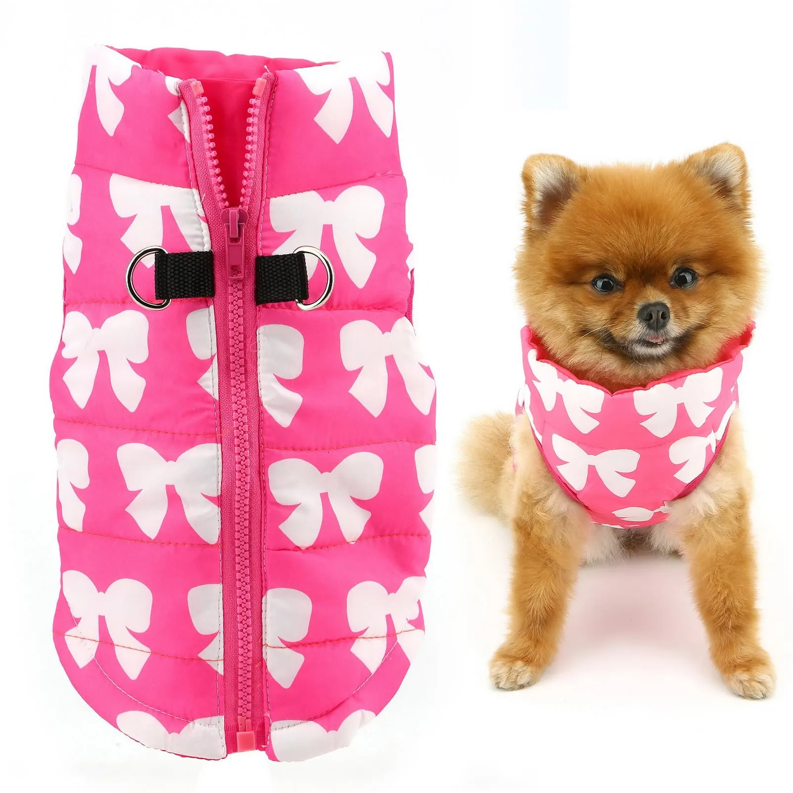 SMALLLEE_LUCKY_STORE Giubbotto Gilet Invernale Impermeabile per Animali Domestici con Anello a D per Cani di Piccola Taglia e Gatti con Cerniera Imbottito Cappotto per Cuccioli Chihuahua Yorkie - immagine 1