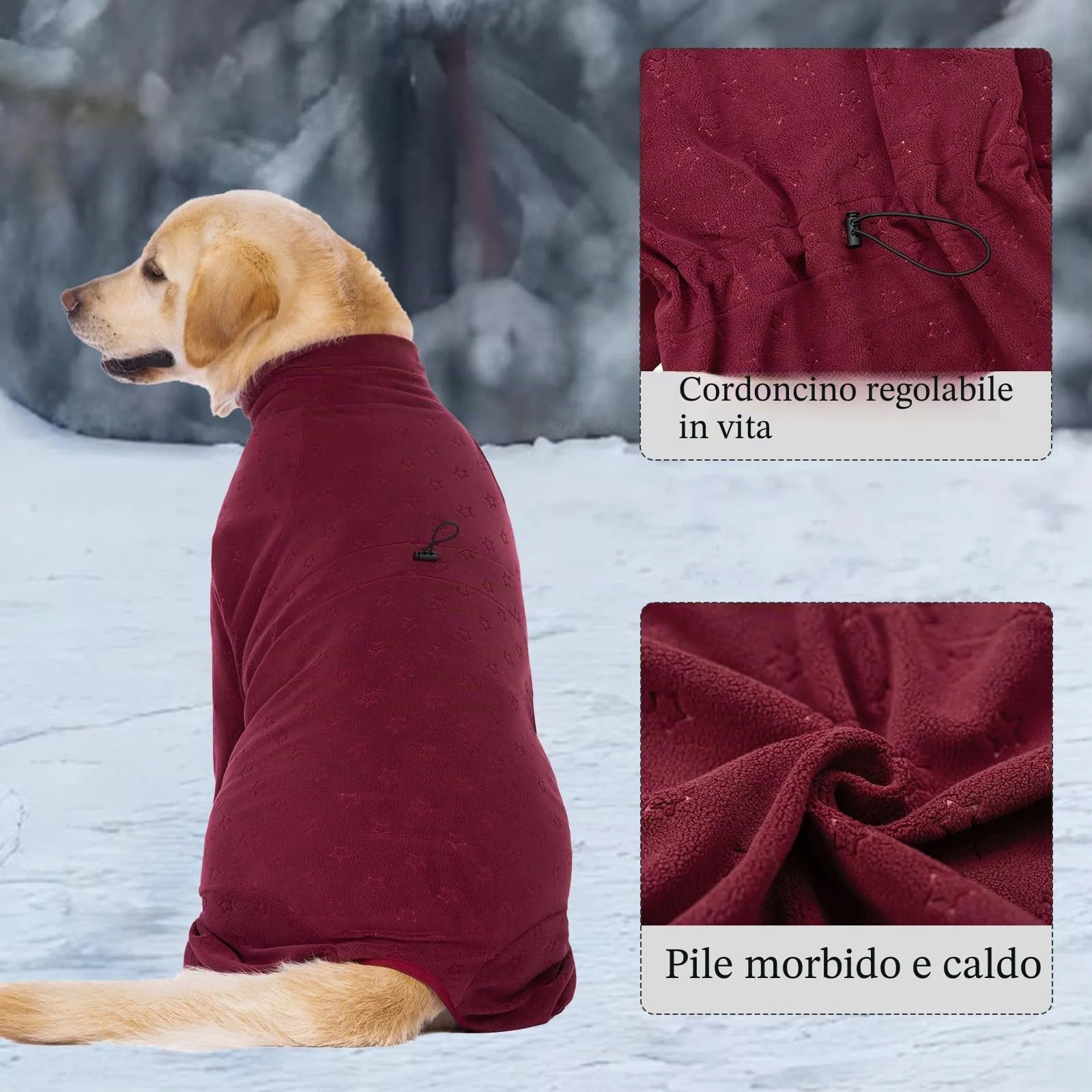 Cyponpy - Cappotto in pile con rilievo per cani con gambe, completo pigiama con maniche lunghe, caldo abbigliamento invernale per cani di taglia media e grande, pullover elasticizzato - immagine 3