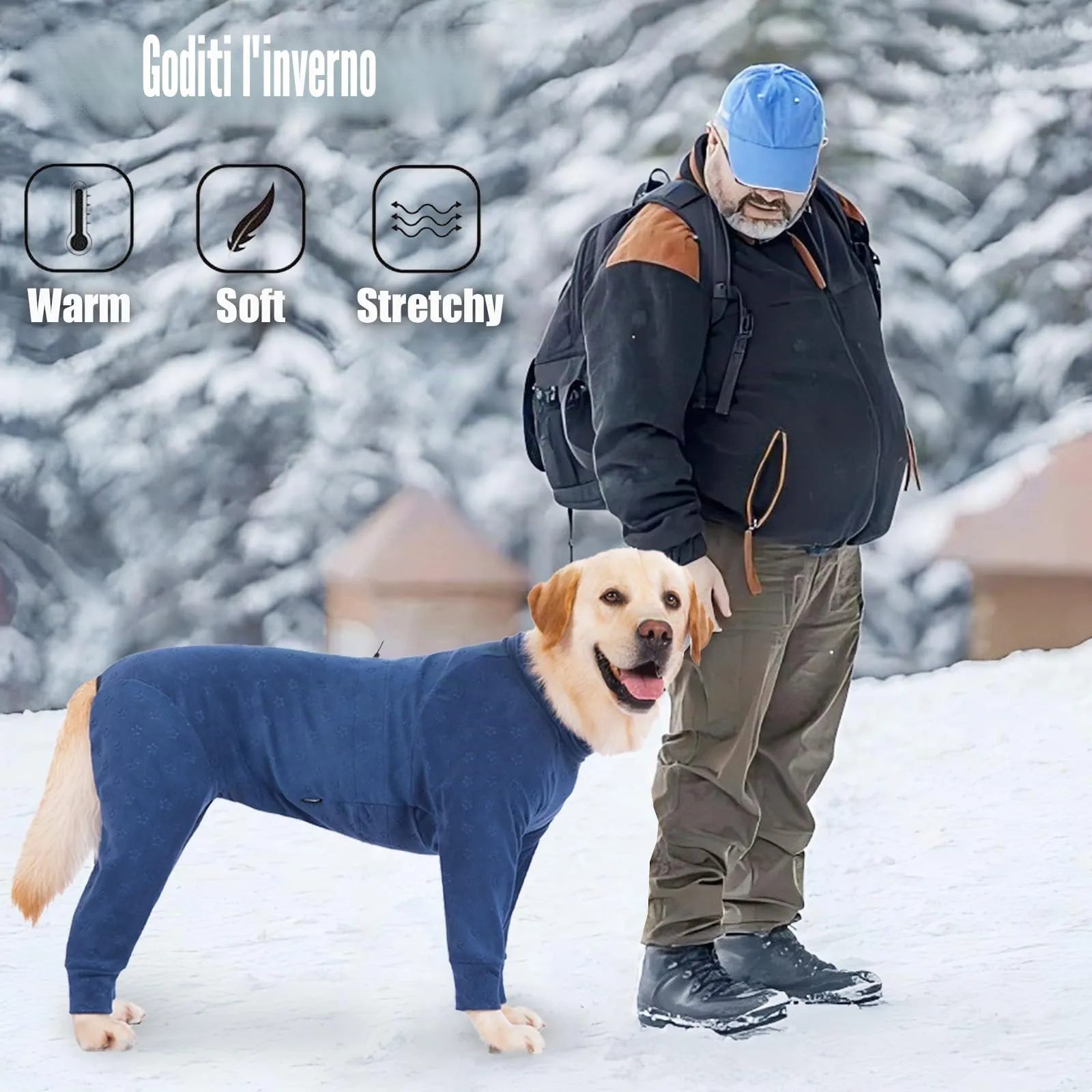Cyponpy - Cappotto in pile goffrato per cani con gambe, pigiama completo per cani, pullover caldo per l'inverno, per cani di taglia media e grande, maglione stretch a maniche lunghe - immagine 6