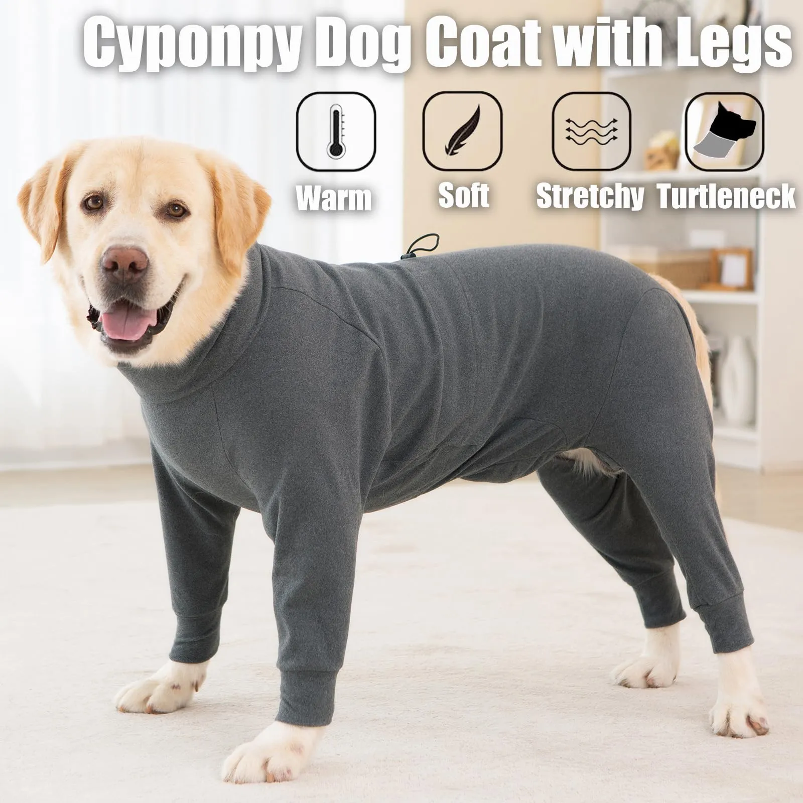 Cyponpy - Cappotto caldo per cani con gambe, maglione in pile a dolcevita per cani di taglia media e grande, abbigliamento invernale per levrieri - immagine 6