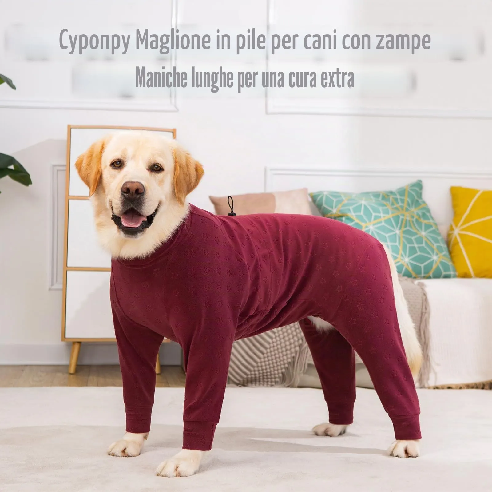 Cyponpy Cappotto in pile goffrato per cani con gambe - Caldo maglione invernale per cani di taglia media e grande - Pigiama per tutto il corpo, maglione stretchy, giacca a manica lunga - immagine 5