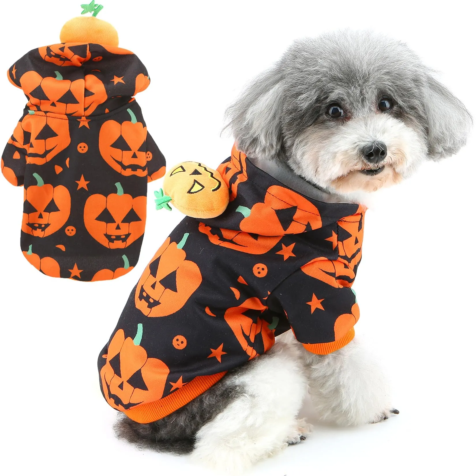 Zunea - Costume di Halloween per zucca per cane, con cappuccio, felpa con cappuccio per cuccioli di cane, maglietta con cappuccio per cani di taglia piccola, abiti per cosplay di Halloween per - immagine 1