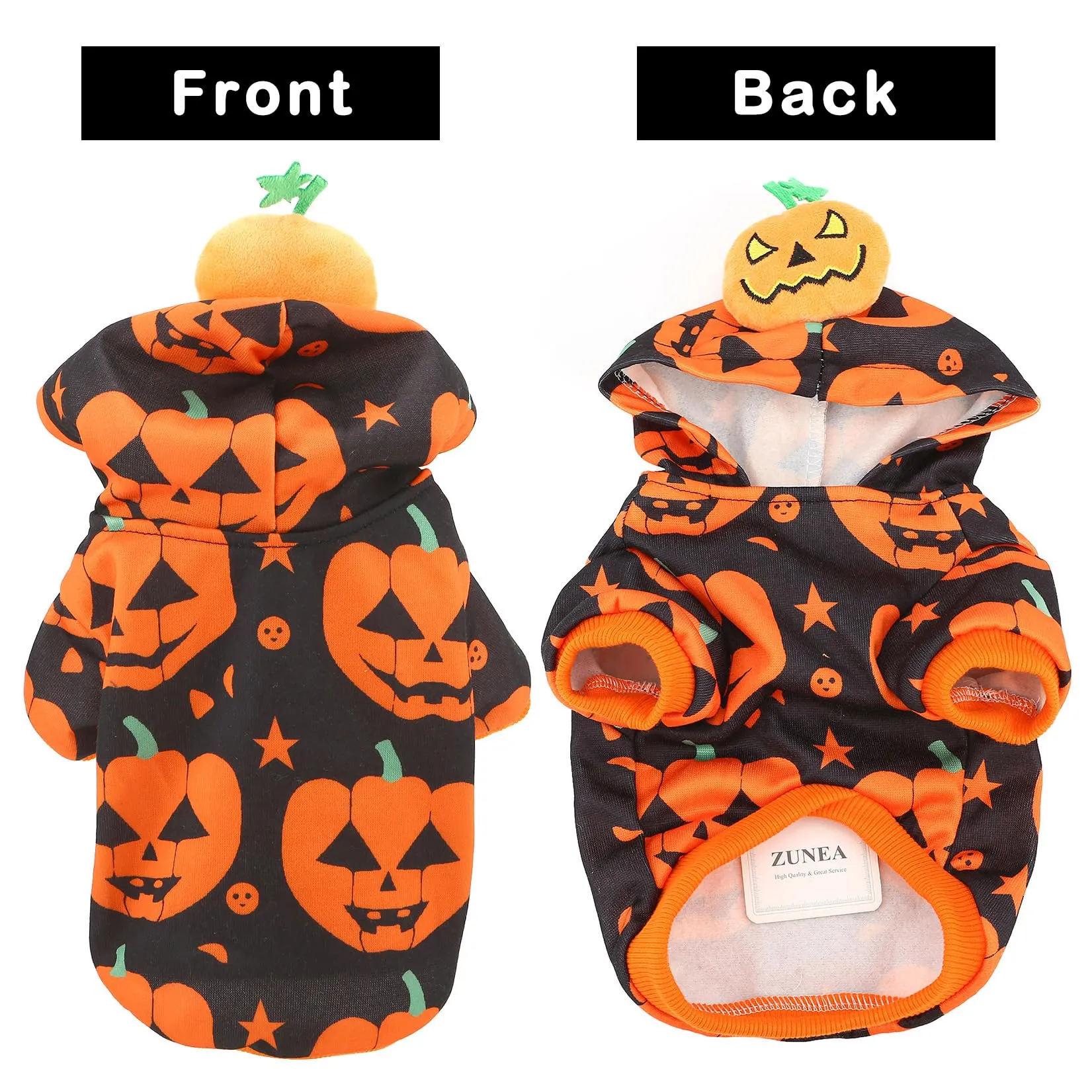 Zunea - Costume di Halloween per zucca per cane, con cappuccio, felpa con cappuccio per cuccioli di cane, maglietta con cappuccio per cani di taglia piccola, abiti per cosplay di Halloween per - immagine 3