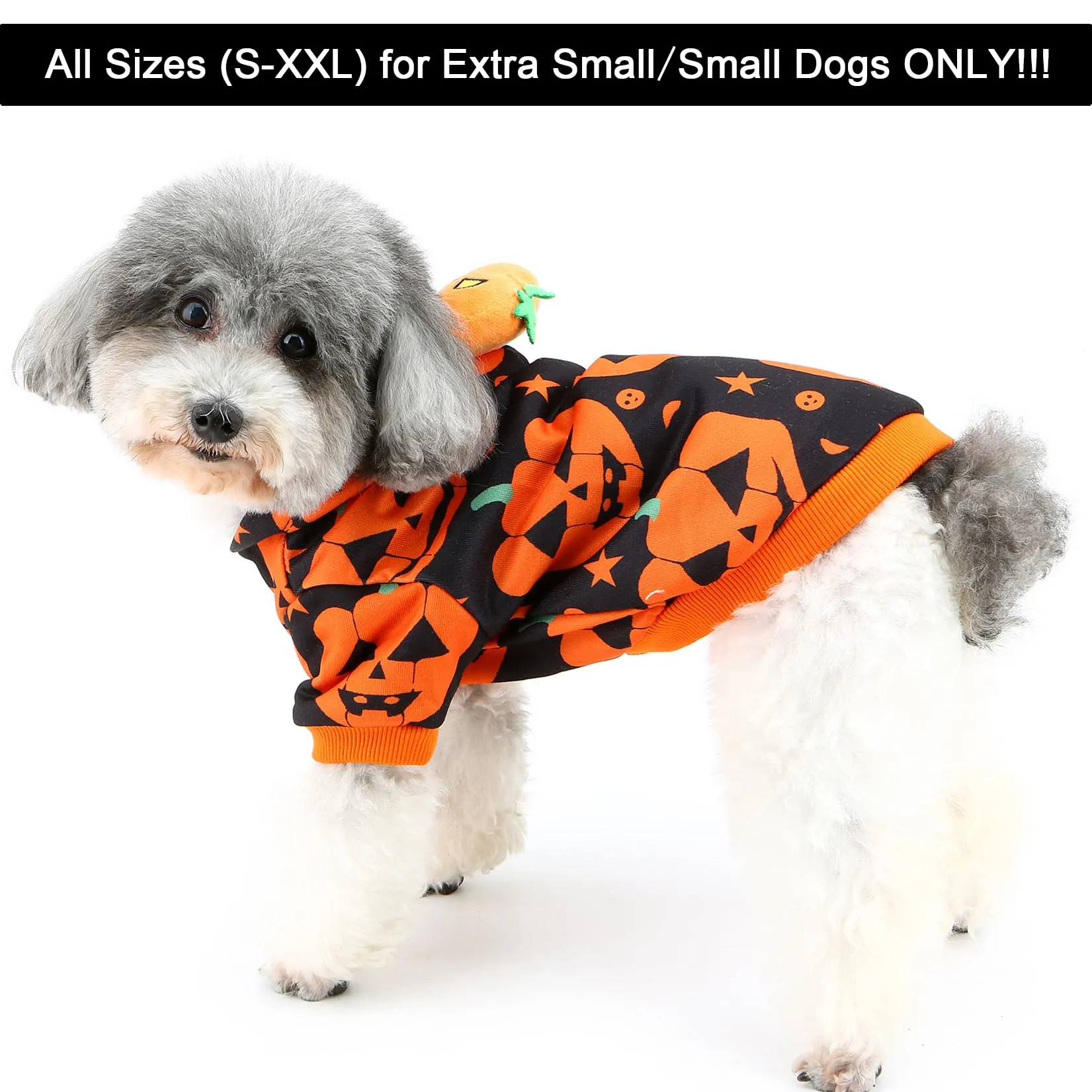 Zunea - Costume per Halloween da zucca per cane con cappuccio, tuta con cappuccio per cuccioli di taglia piccola, maglietta con cappuccio in pile, tuta da cosplay, tuta da zucca, felpa con cappuccio - immagine 2