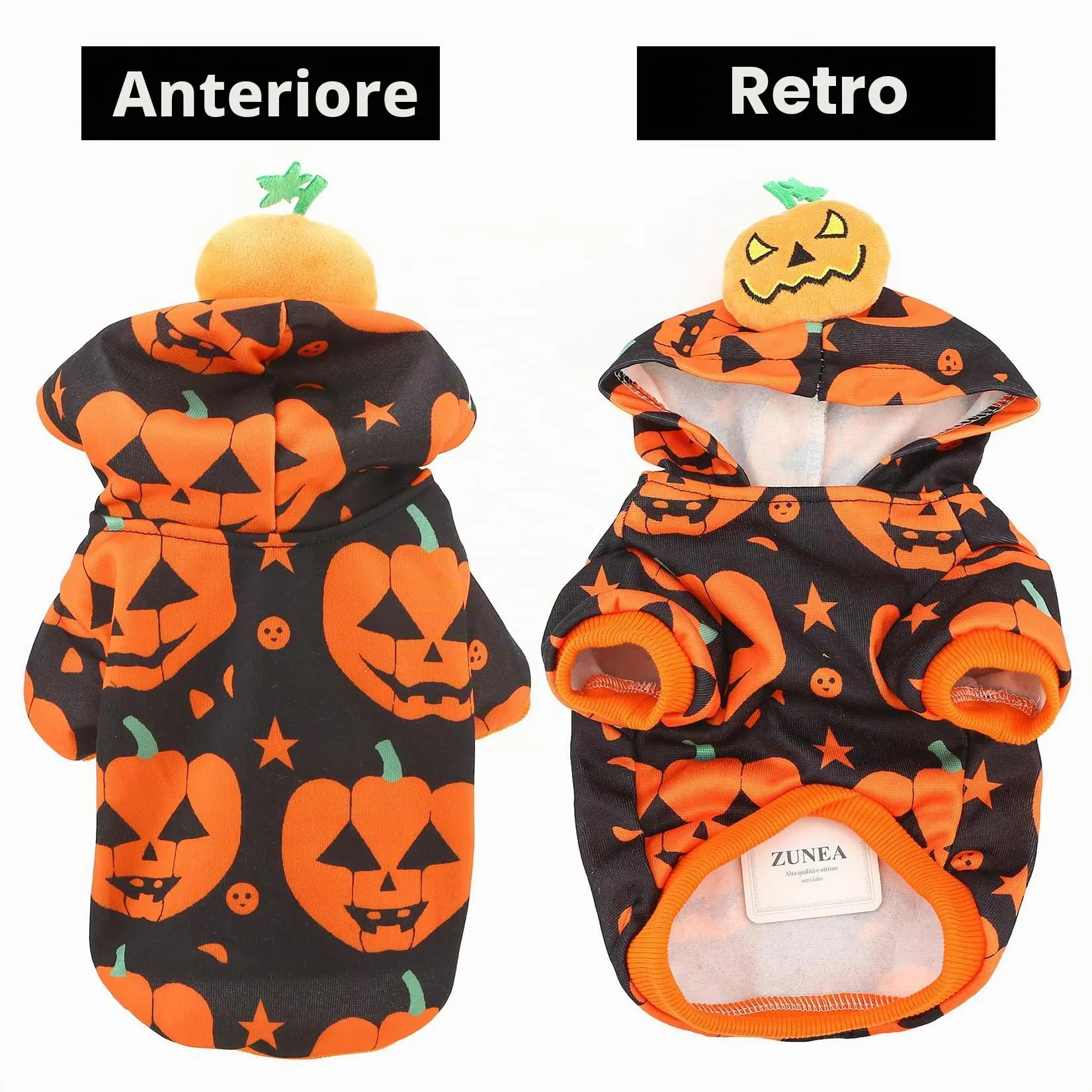 Zunea - Costume di Halloween a forma di zucca con cappuccio per cane, maglietta con cappuccio per cani piccoli, cuccioli, chihuahua, felpa con cappuccio, abbigliamento per cosplay, tuta in pile - immagine 3