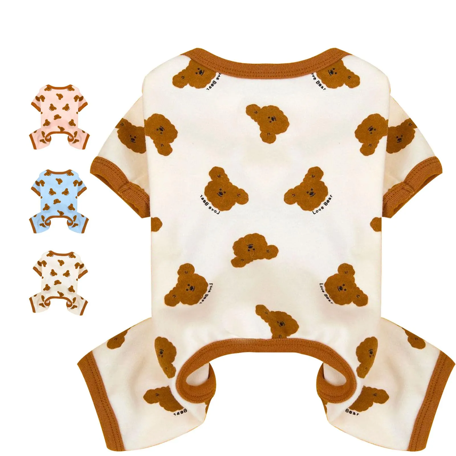 AXIIJGL Pigiama per cani di piccole dimensioni in cotone elastico tutine per cani comodi vestiti per cani extra piccoli tutine per cani carino orso stampato cane pigiama Bulldog francese vestiti - immagine 1