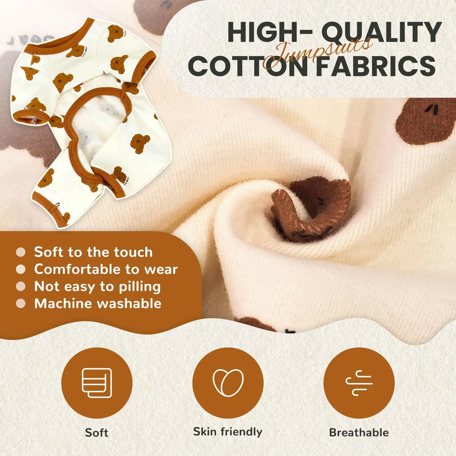 AXIIJGL Pigiama per cani di piccole dimensioni in cotone elastico tutine per cani comodi vestiti per cani extra piccoli tutine per cani carino orso stampato cane pigiama Bulldog francese vestiti - immagine 5