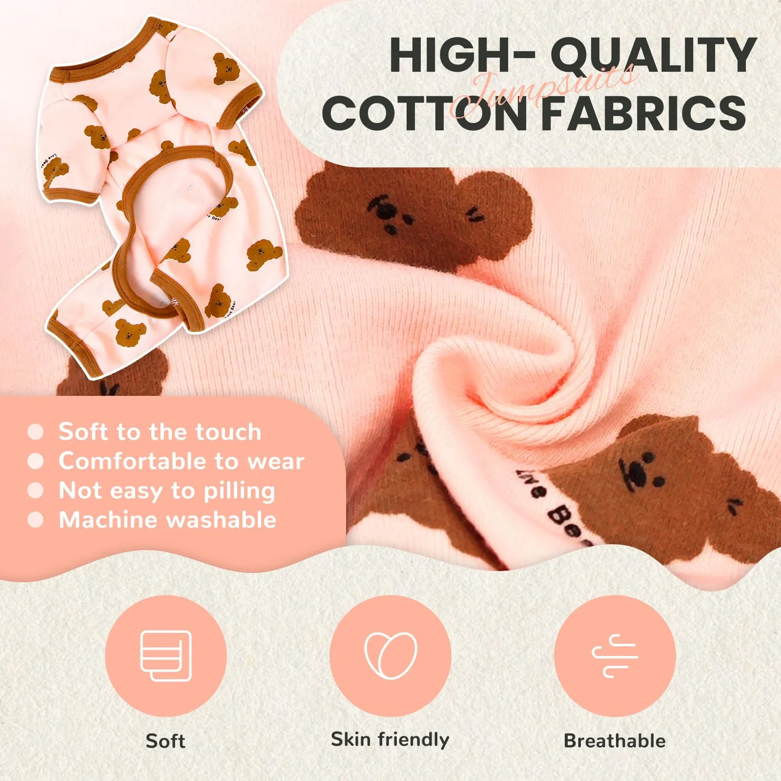 AXIIJGL Pigiama per cani di piccole dimensioni in cotone elastico tutine per cani comodi vestiti per cani extra piccoli tutine per cani carino orso stampato cane pigiama Bulldog francese vestiti - immagine 5