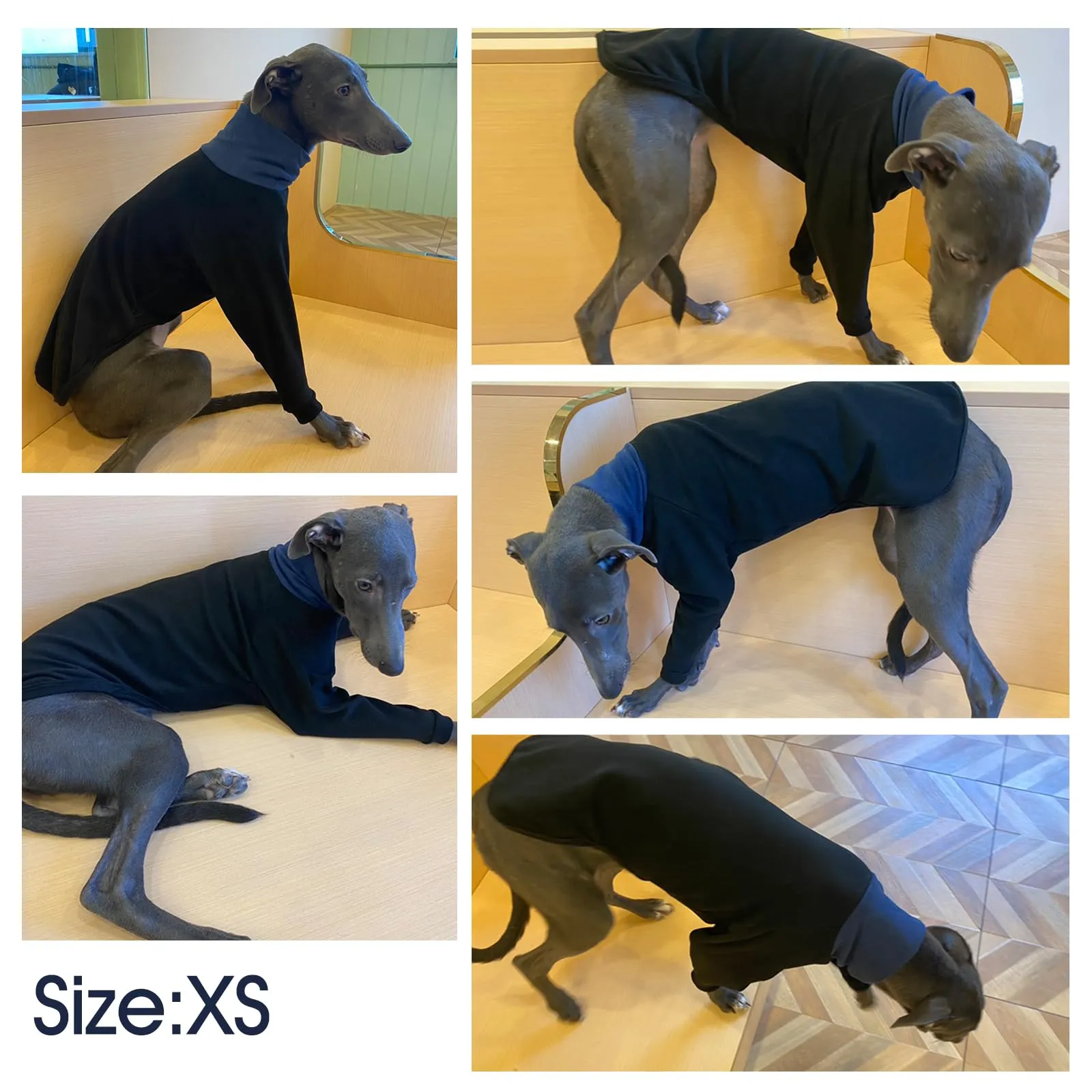 IECOii Maglione levriero dolcevita maglione per cani levriero caldo maglione in pile per primavera autunno inverno pigiama levriero extra accogliente tuta a due gambe felpa a maniche lunghe nera XS - immagine 5