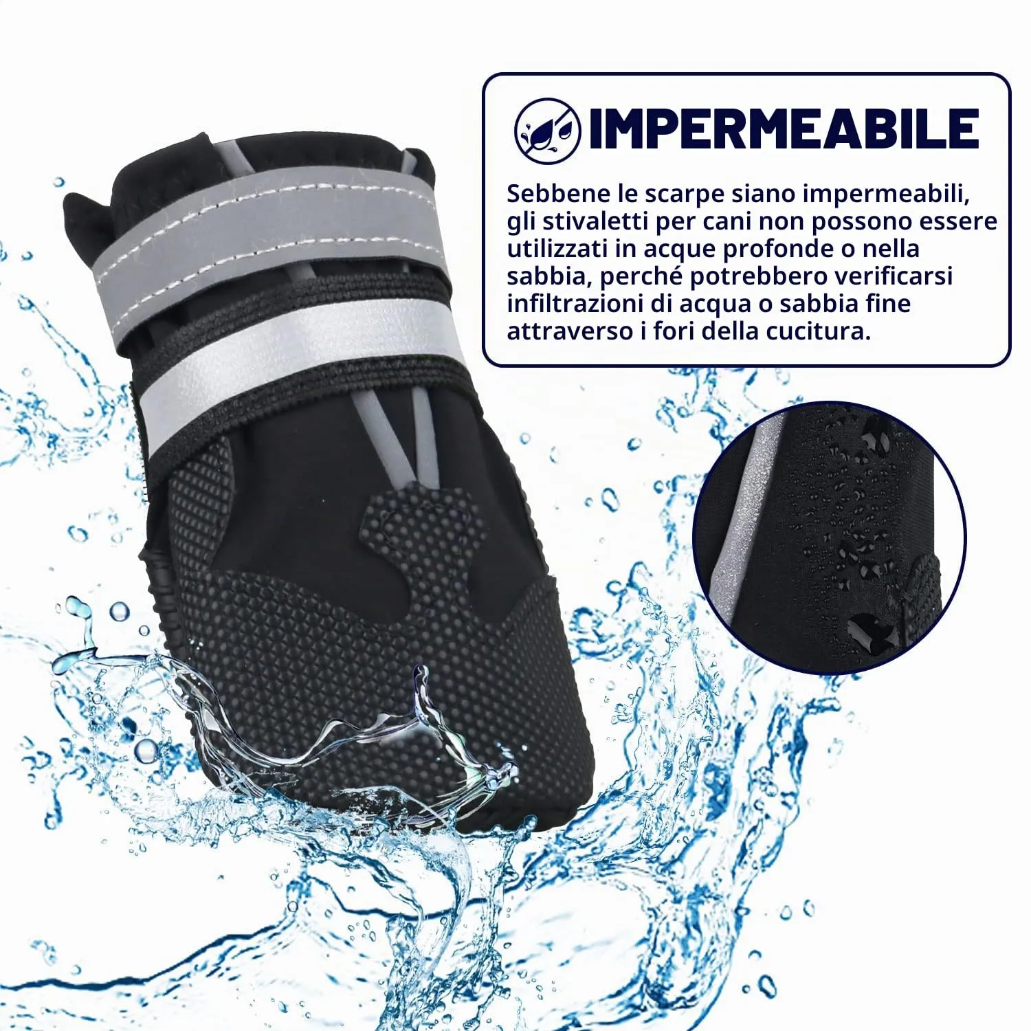 NeuWee Scarpe per Cani, 4 Pezzi scarpe per cani impermeabili con cinturini riflettenti, Suola antiscivolo Protezioni per zampe Stivali per Cani (Nero, M) - immagine 3