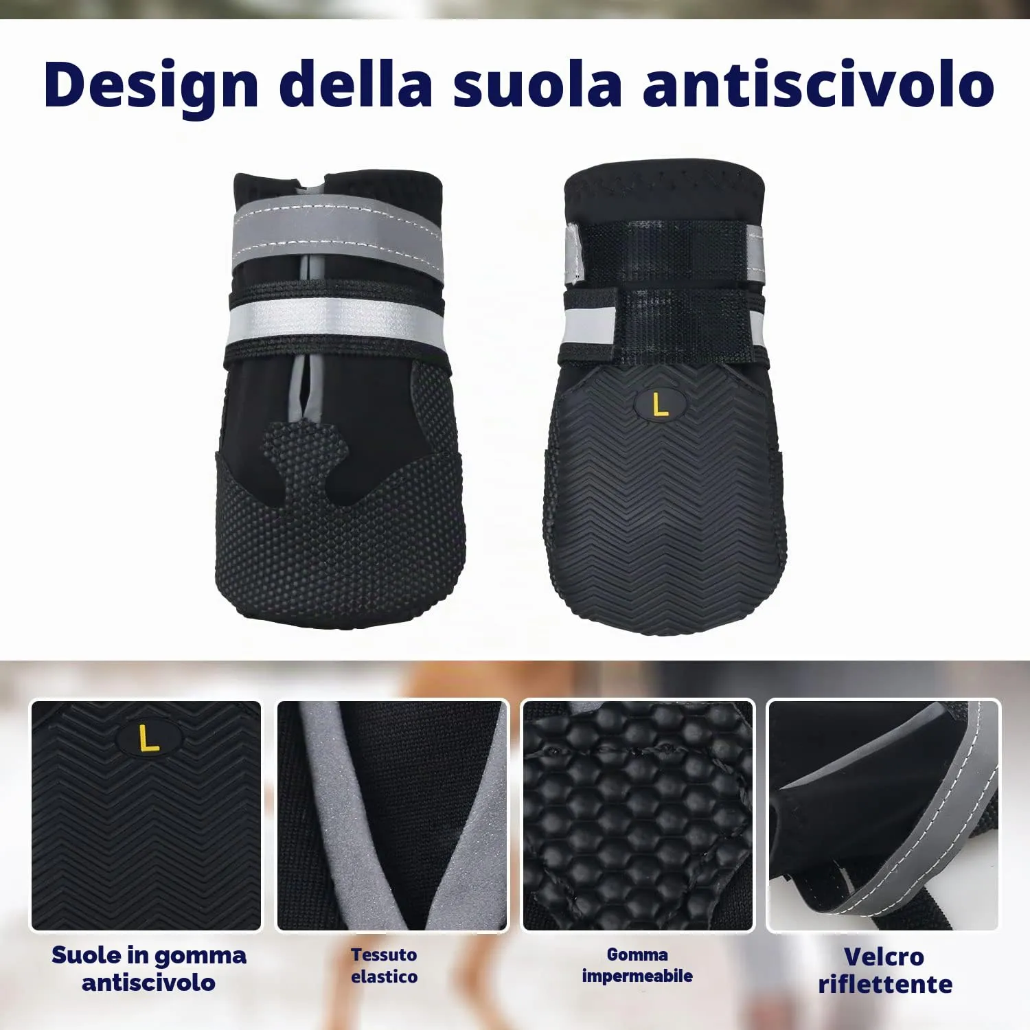 NeuWee Scarpe per Cani, 4 Pezzi scarpe per cani impermeabili con cinturini riflettenti, Suola antiscivolo Protezioni per zampe Stivali per Cani (Nero, M) - immagine 5