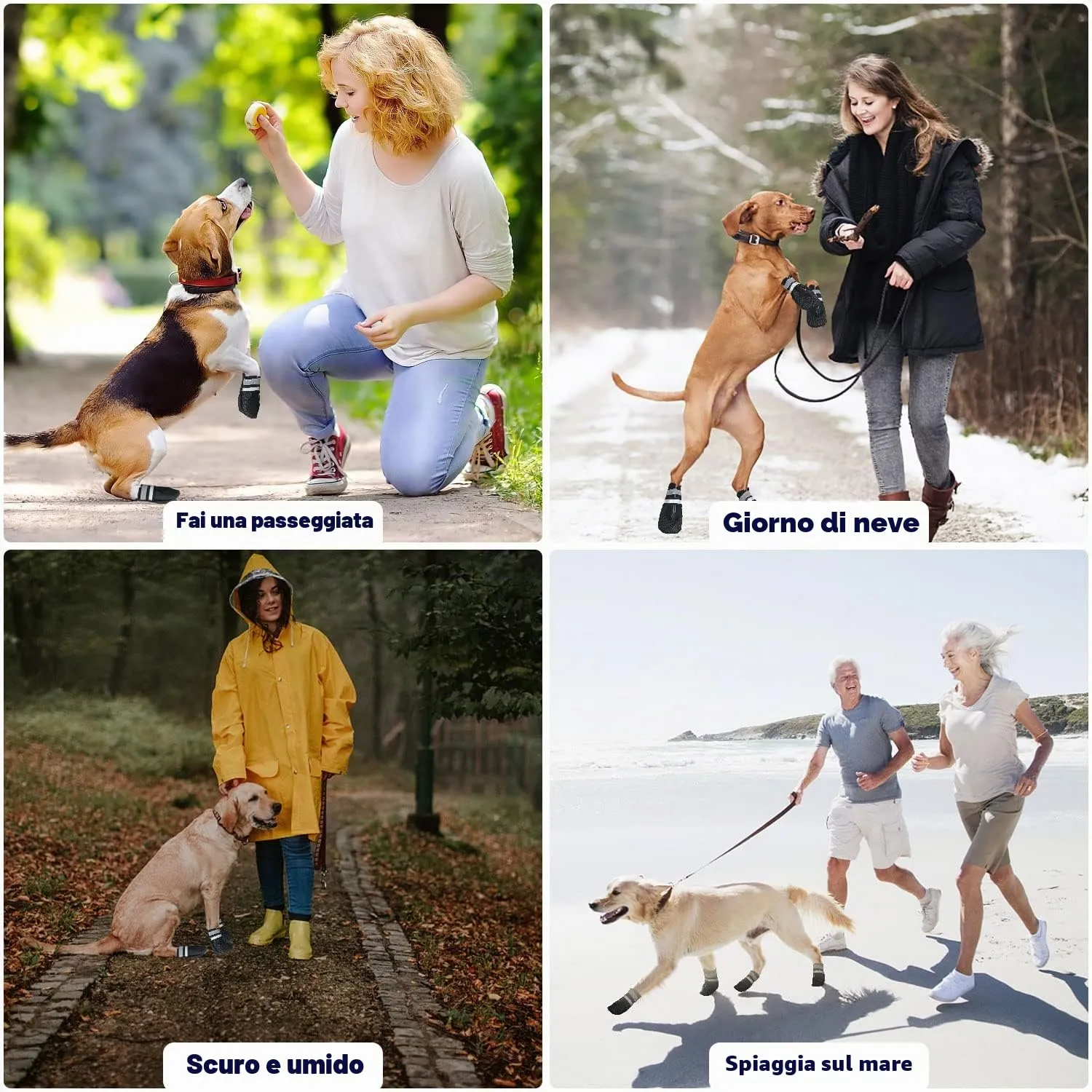 NeuWee Scarpe per Cani, 4 Pezzi scarpe per cani impermeabili con cinturini riflettenti, Suola antiscivolo Protezioni per zampe Stivali per Cani (Nero, M) - immagine 7
