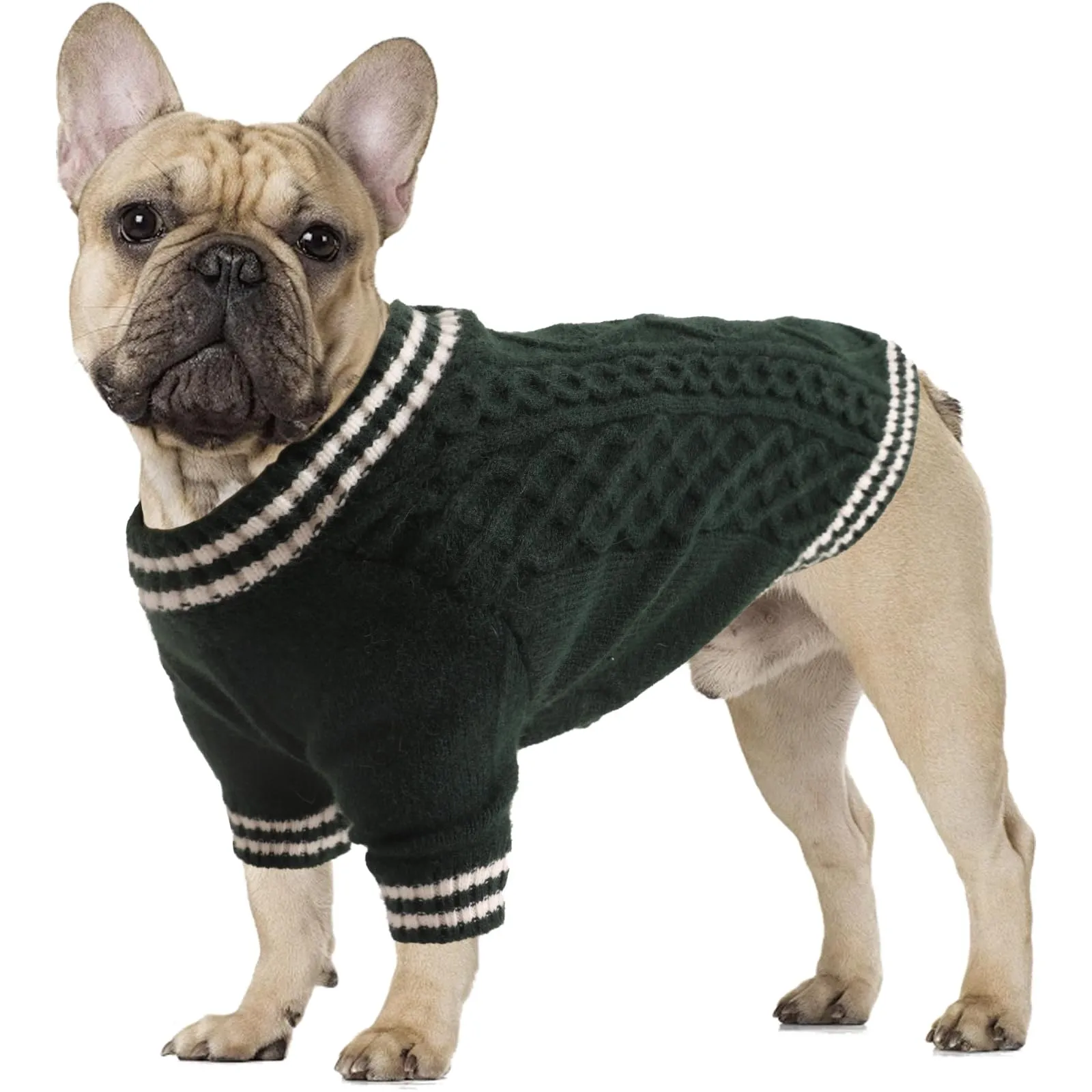 LiebeDD Maglioncino Cane di Taglia Piccola Media Grande, Maglione Cane Gatto, Animali Domestici Pullover Lavorato Maglia Cane, Caldo e Morbido Vestiti per Cani Invernali, Verde Scuro, L - immagine 1
