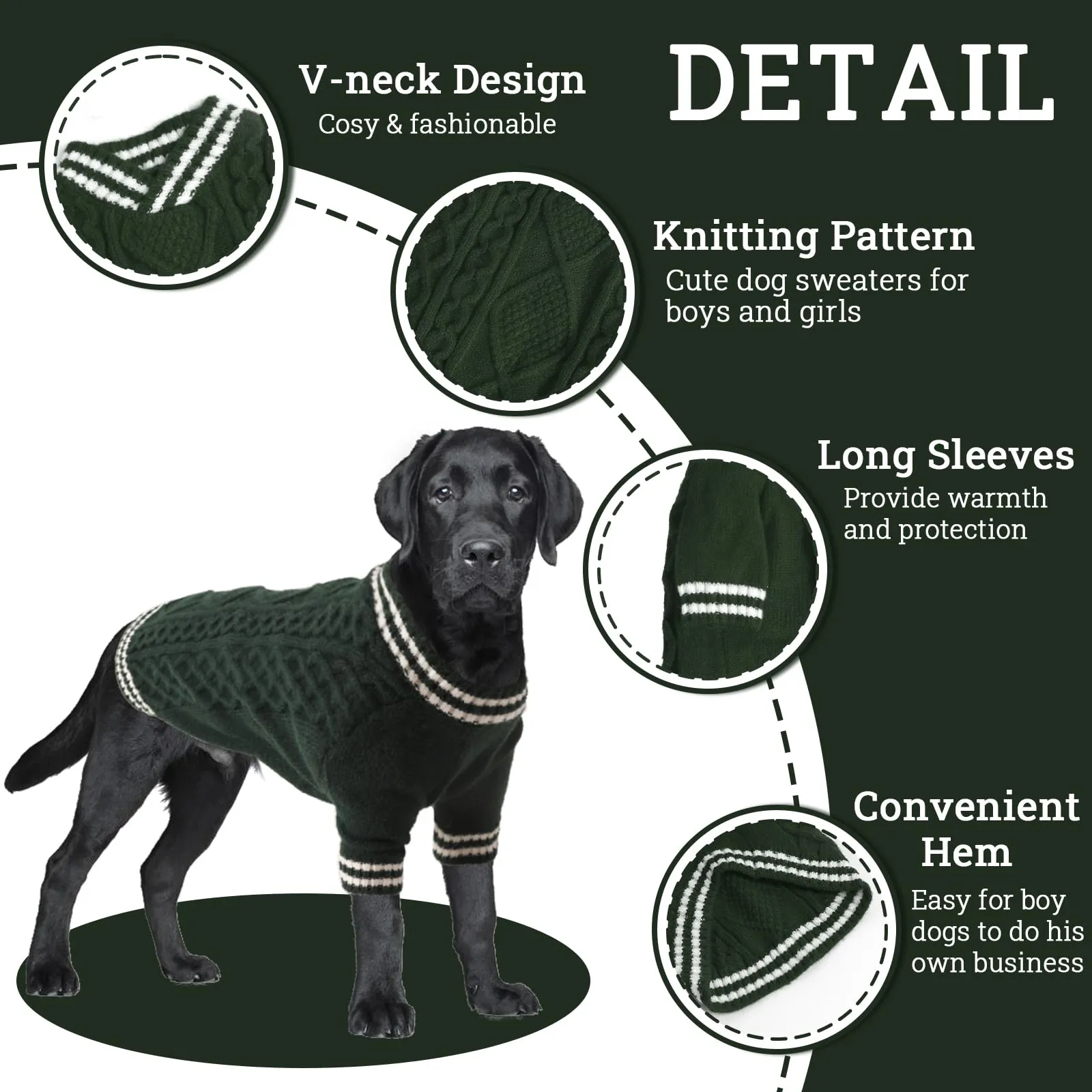 LiebeDD Maglioncino Cane di Taglia Piccola Media Grande, Maglione Cane Gatto, Animali Domestici Pullover Lavorato Maglia Cane, Caldo e Morbido Vestiti per Cani Invernali, Verde Scuro, L - immagine 3