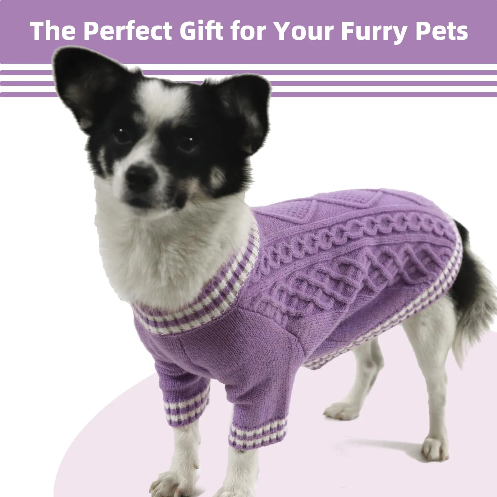 LiebeDD Maglioncino Cane di Taglia Piccola Media Grande, Maglione Cane Gatto, Animali Domestici Pullover Lavorato Maglia Cane, Caldo e Morbido Vestiti per Cani Invernali, Viola, M - immagine 6