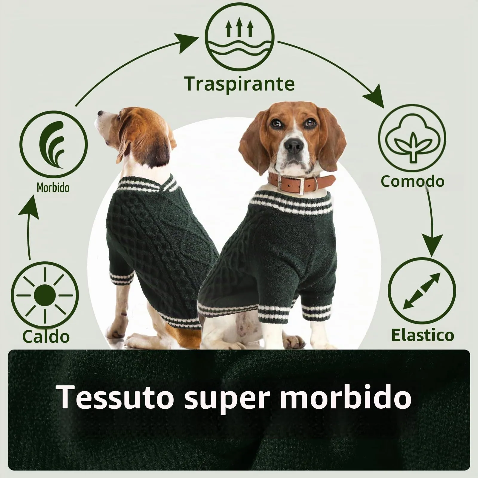 LiebeDD Maglioncino per Cane di Taglia Piccola Media Grande, Maglione per Gatto, Pullover Lavorato a Maglia per Animali Domestici, Vestiti Caldi e Morbidi Invernali, Verde Scuro, 2XL - immagine 2