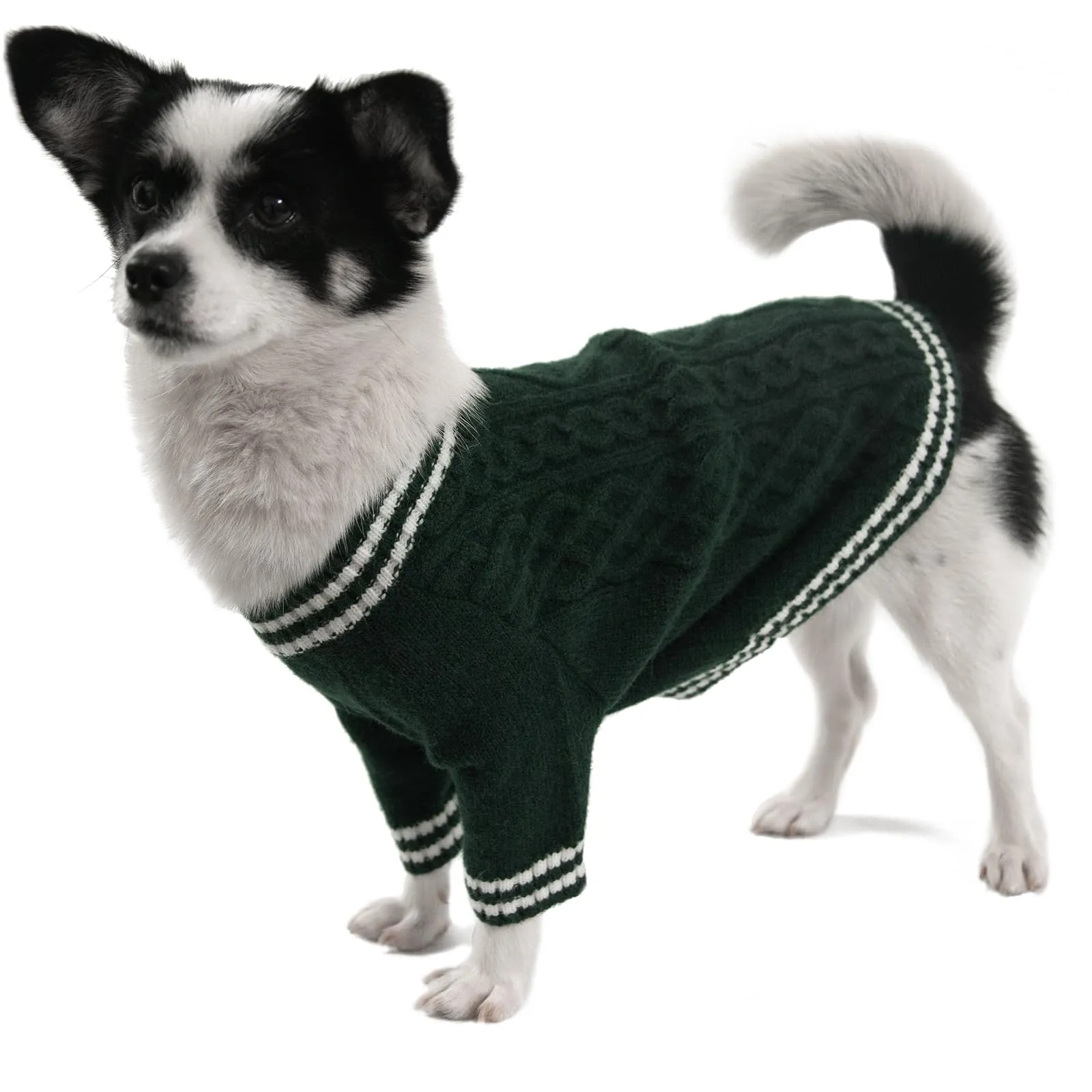 LiebeDD Maglioncino per Cane di Taglia Piccola Media Grande, Maglione Gatto, Pullover Lavorato a Maglia per Animali Domestici, Caldo e Morbido Vestito Invernale, Verde Scuro, S - immagine 1