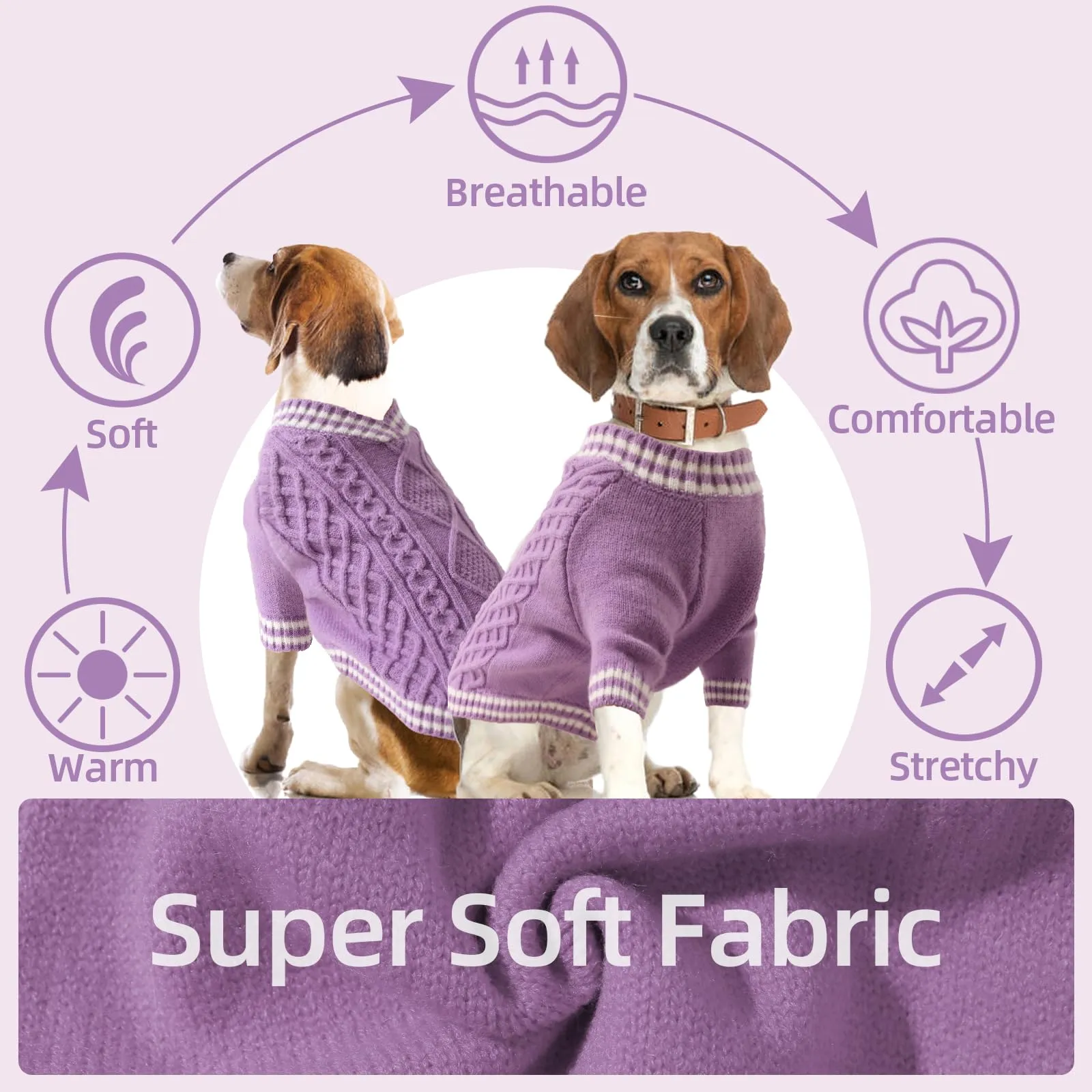 LiebeDD Maglioncino per Cane di Taglia Piccola Media Grande, Maglione per Gatto, Pullover Lavorato a Maglia per Animali Domestici, Caldo e Morbido Vestito Invernale, Viola, XL - immagine 2