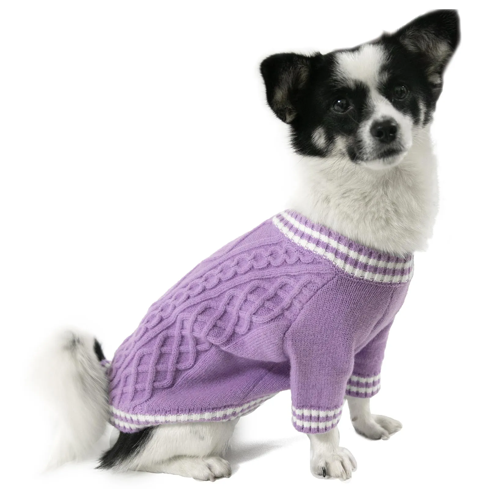 LiebeDD Maglioncino Cane di Taglia Piccola Media Grande, Maglione Cane Gatto, Animali Domestici Pullover Lavorato Maglia Cane, Caldo e Morbido Vestiti per Cani Invernali, Viola, S - immagine 1