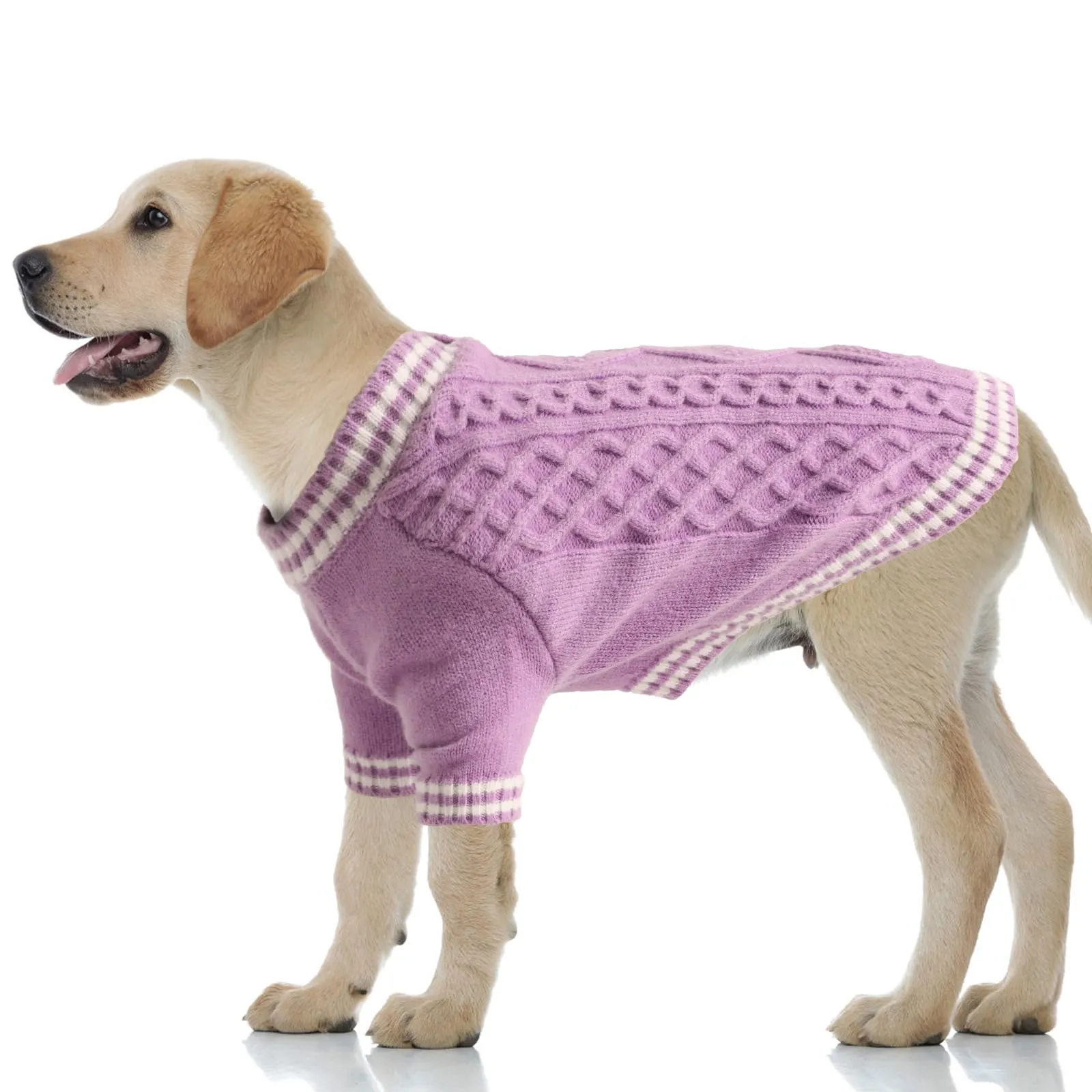 LiebeDD Maglioncino per Cane di Taglia Piccola Media Grande, Maglione per Gatto, Pullover Lavorato a Maglia per Animali Domestici, Caldo e Morbido Vestito Invernale, Viola, 2XL - immagine 1