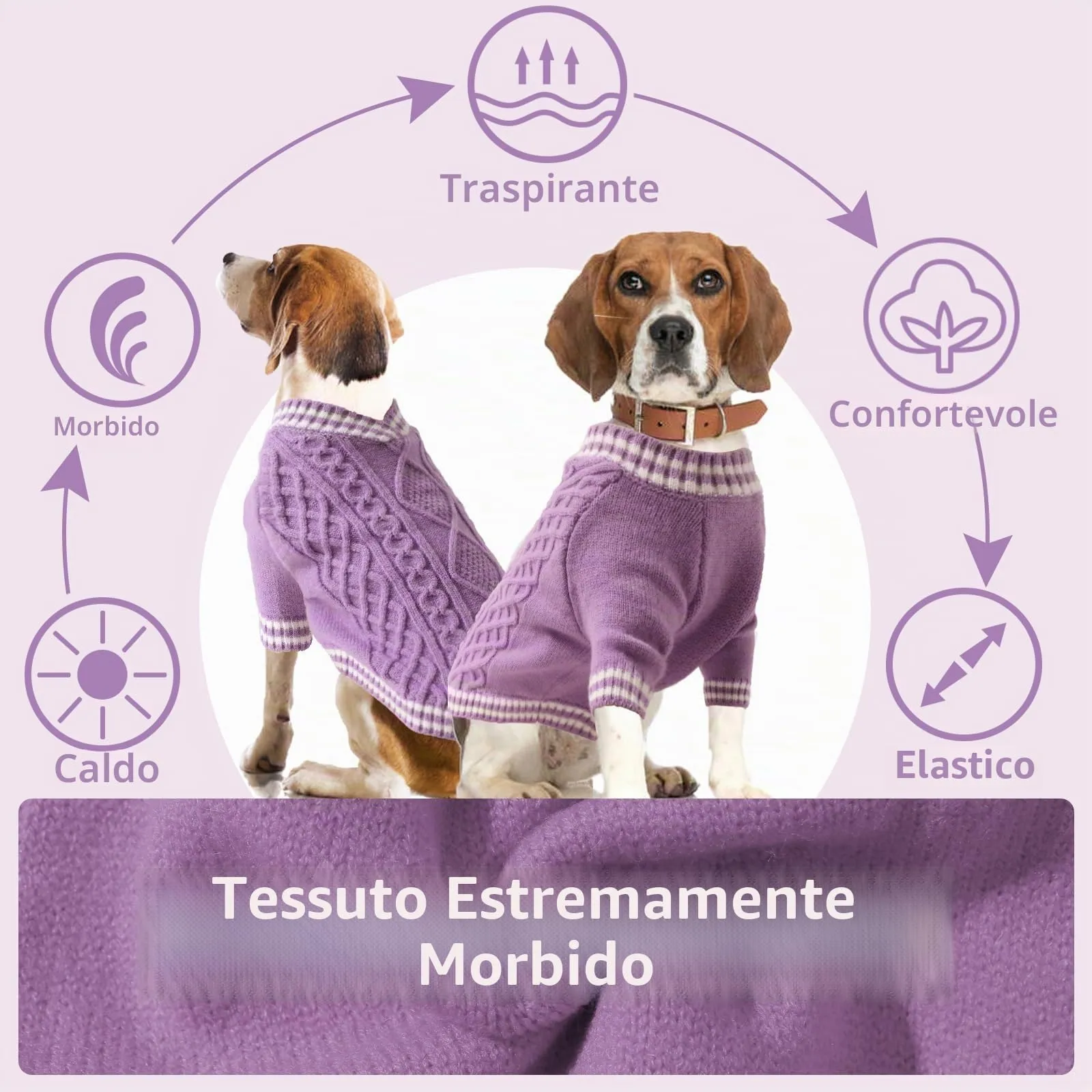 LiebeDD Maglioncino per Cane di Taglia Piccola Media Grande, Maglione per Gatto, Pullover Lavorato a Maglia per Animali Domestici, Caldo e Morbido Vestito Invernale, Viola, 2XL - immagine 2