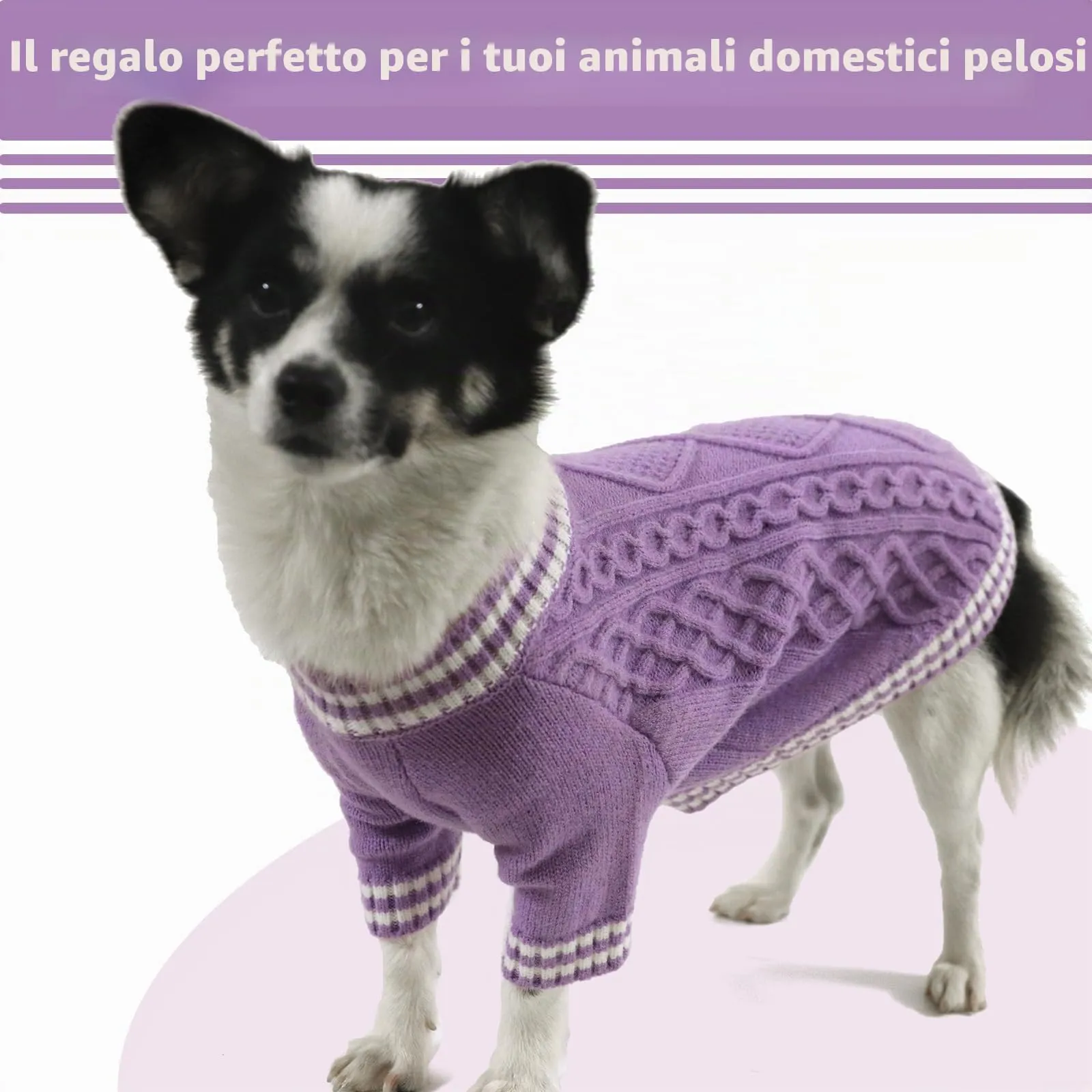LiebeDD Maglioncino per Cane di Taglia Piccola Media Grande, Maglione per Gatto, Pullover Lavorato a Maglia per Animali Domestici, Caldo e Morbido Vestito Invernale, Viola, 2XL - immagine 6
