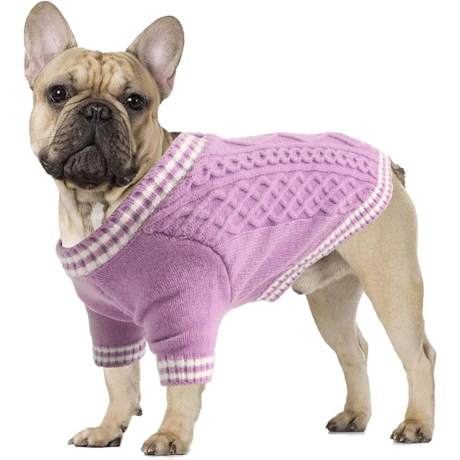 LiebeDD Maglioncino per Cane di Taglia Piccola Media Grande, Maglione per Gatto, Pullover Lavorato a Maglia per Animali Domestici, Caldo e Morbido Vestito Invernale, Viola, L - immagine 1