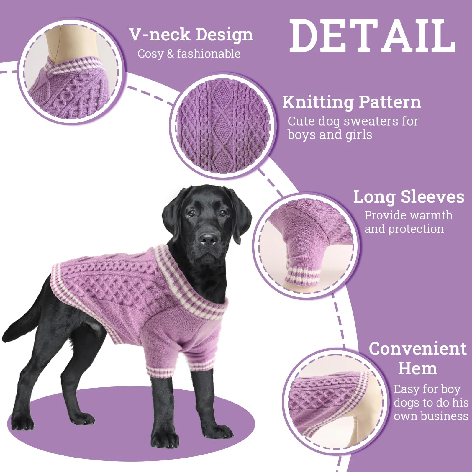 LiebeDD Maglioncino per Cane di Taglia Piccola Media Grande, Maglione per Gatto, Pullover Lavorato a Maglia per Animali Domestici, Caldo e Morbido Vestito Invernale, Viola, L - immagine 3