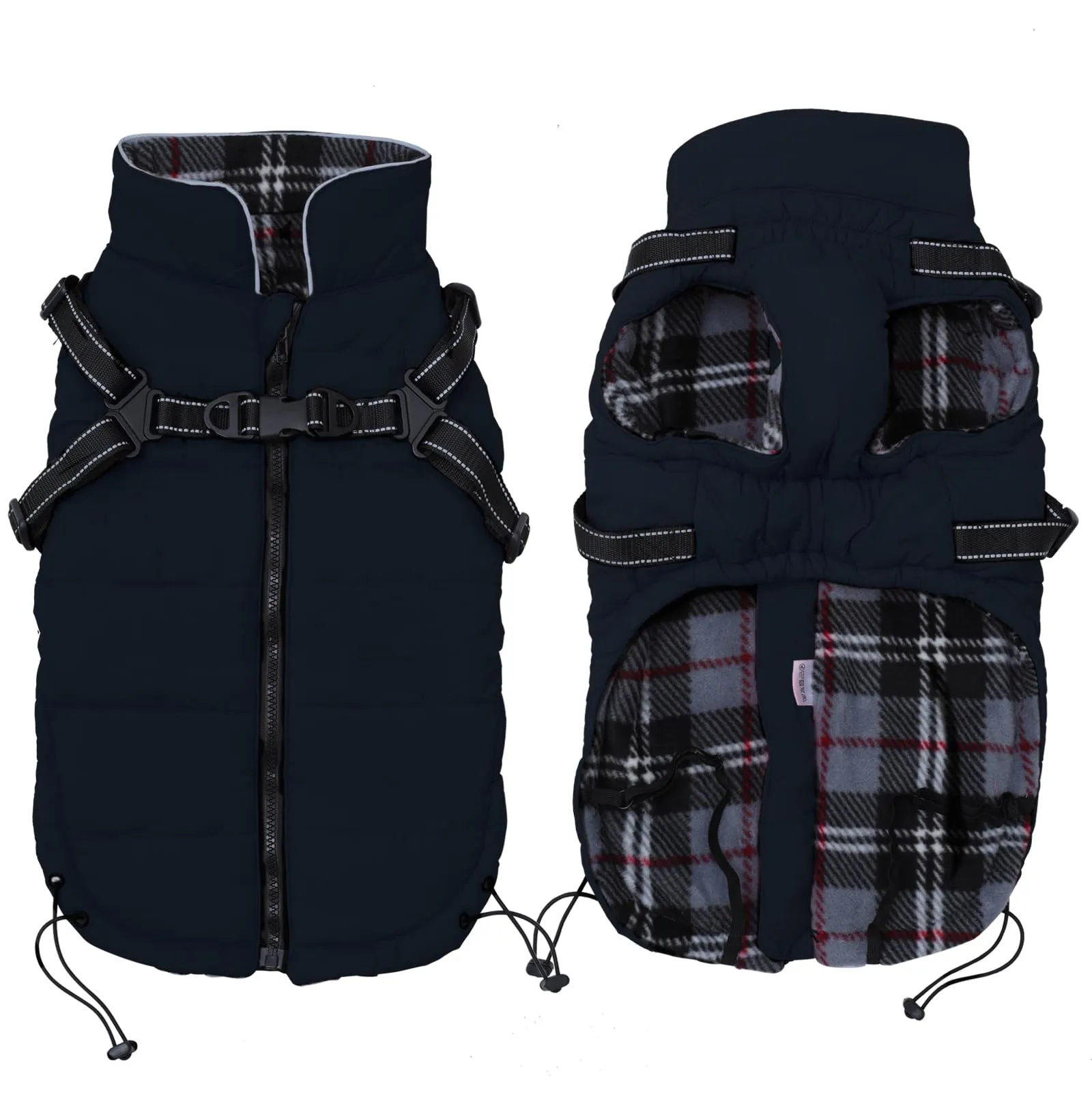 Pethiy - Cappotto invernale caldo e impermeabile per cani, giacca invernale con pettorina, giacca per esterni per cani, vestiti autunnali e invernali per cani di taglia media e piccola - Blu Navy - S - immagine 1