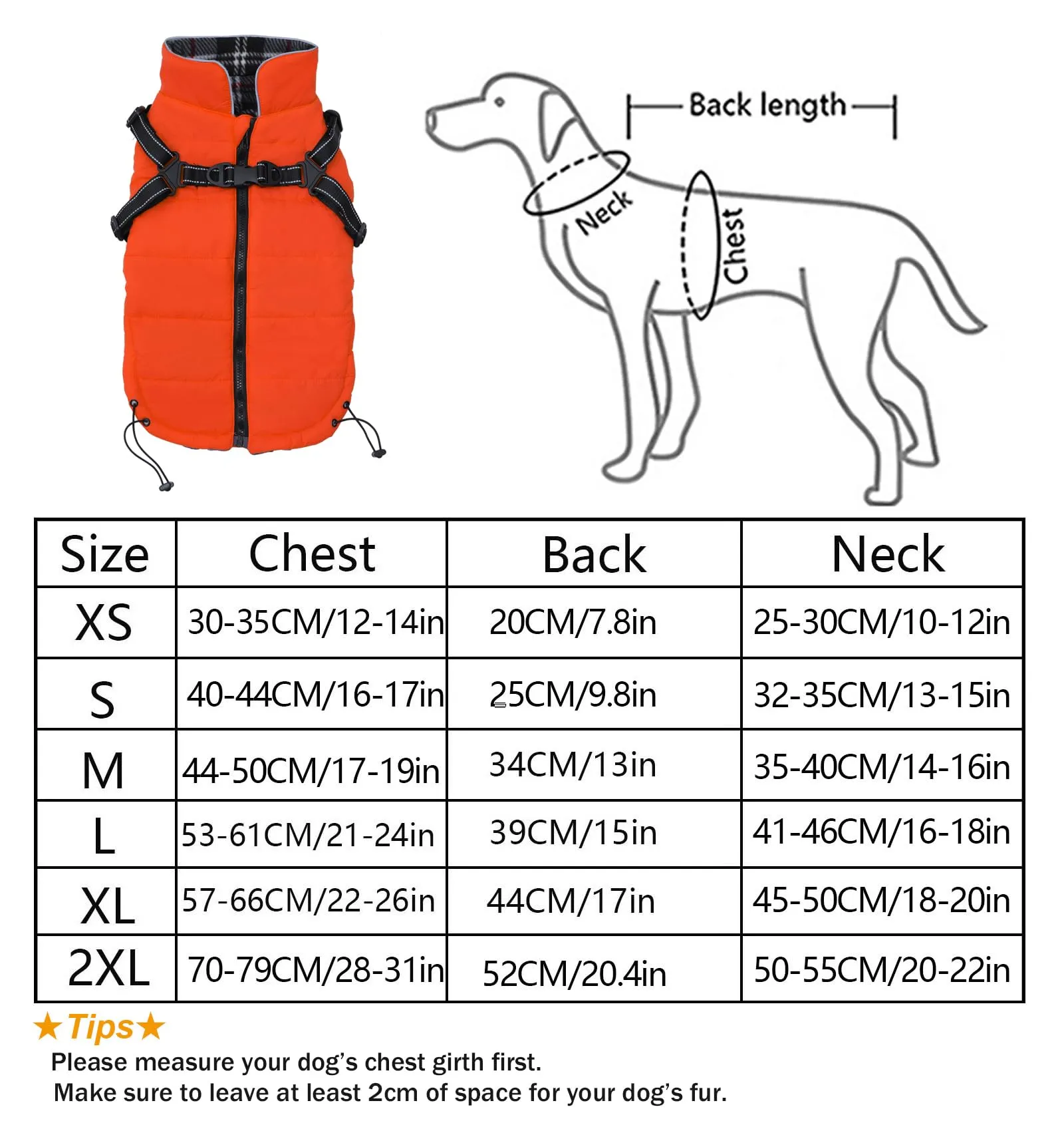 Pethiy - Cappotto invernale caldo e impermeabile con pettorina per cani, giacca per cani autunno e inverno per cani di taglia media e piccola - Arancione - M - immagine 4