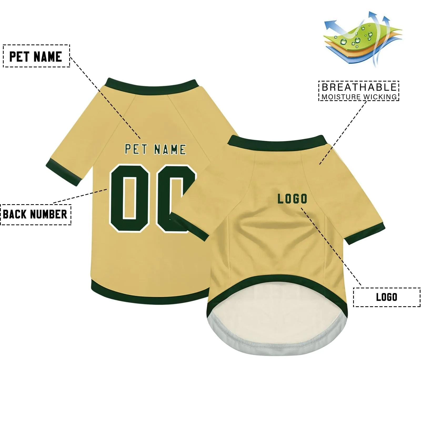 Camicia da cane semplice per cani di piccola, media e grande taglia Maglia da calcio per cani personalizzata con nome, numero, logo, maglie sportive personalizzate per animali domestici A05 - immagine 3