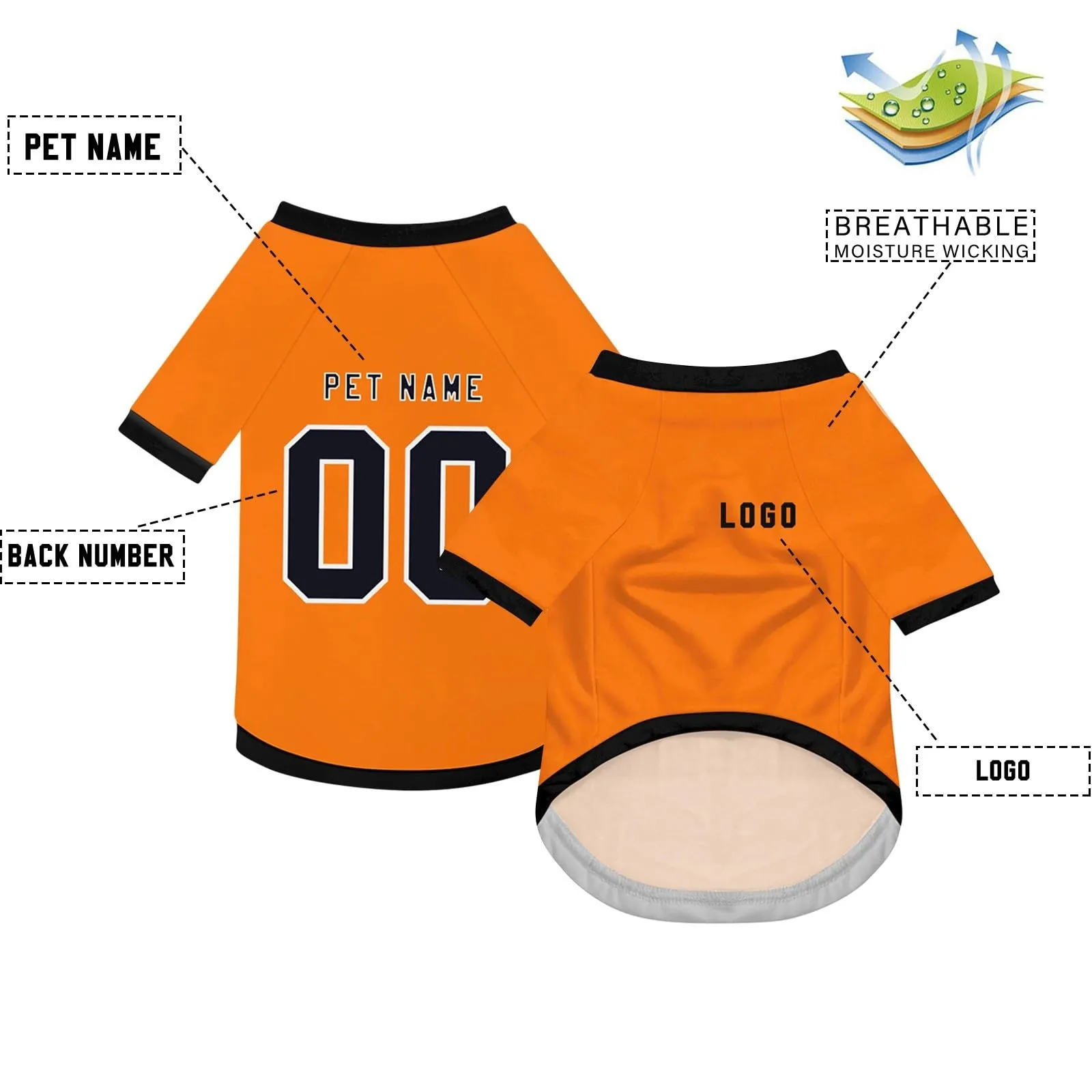 Camicia da cane semplice per cani di piccola, media e grande taglia Maglia da calcio per cani personalizzata con nome, numero, logo, maglie sportive personalizzate per animali domestici A08 - immagine 3